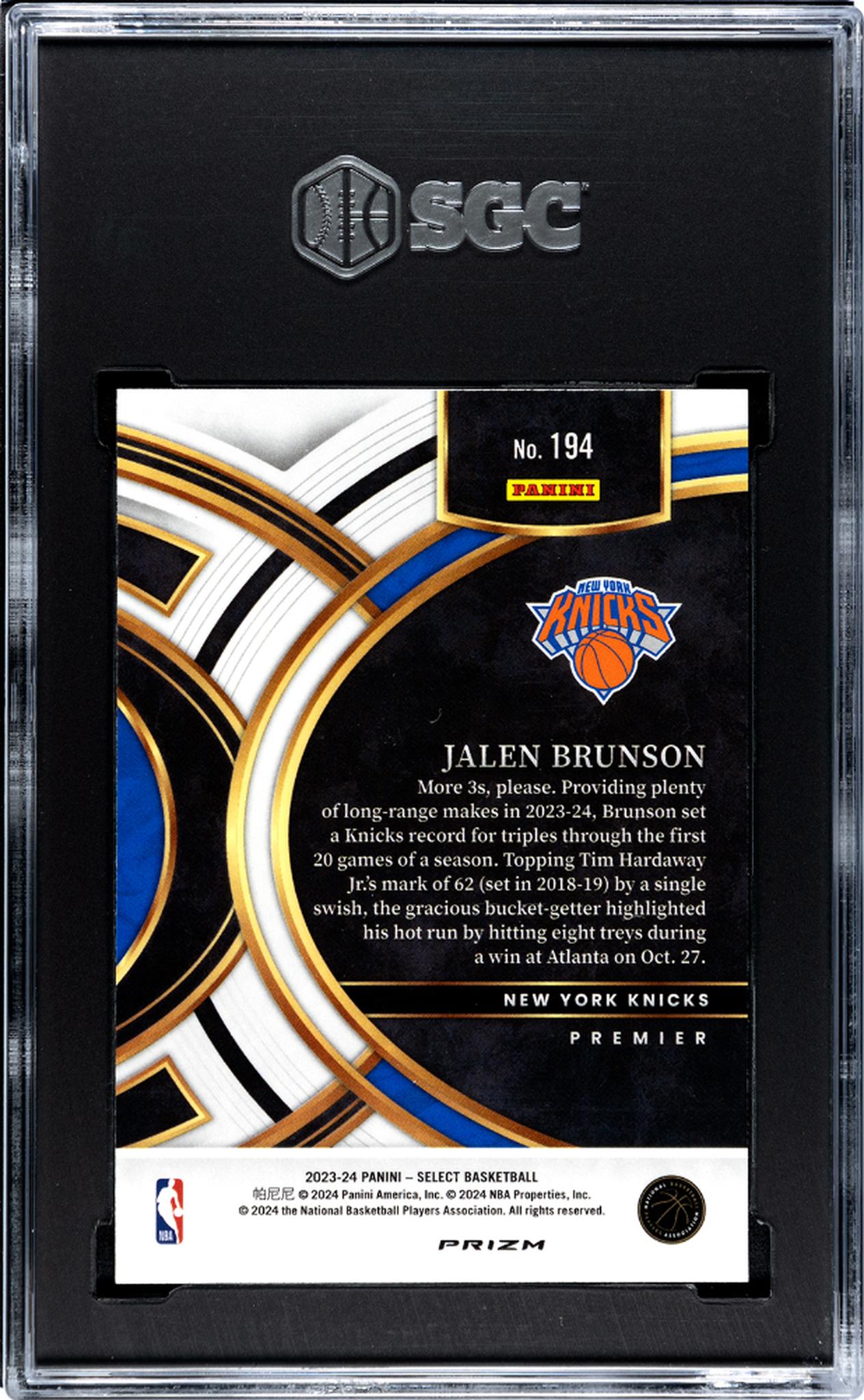 2023-24 Panini Select Premier Level Scope Prizm Jalen Brunson #194 SGC 10