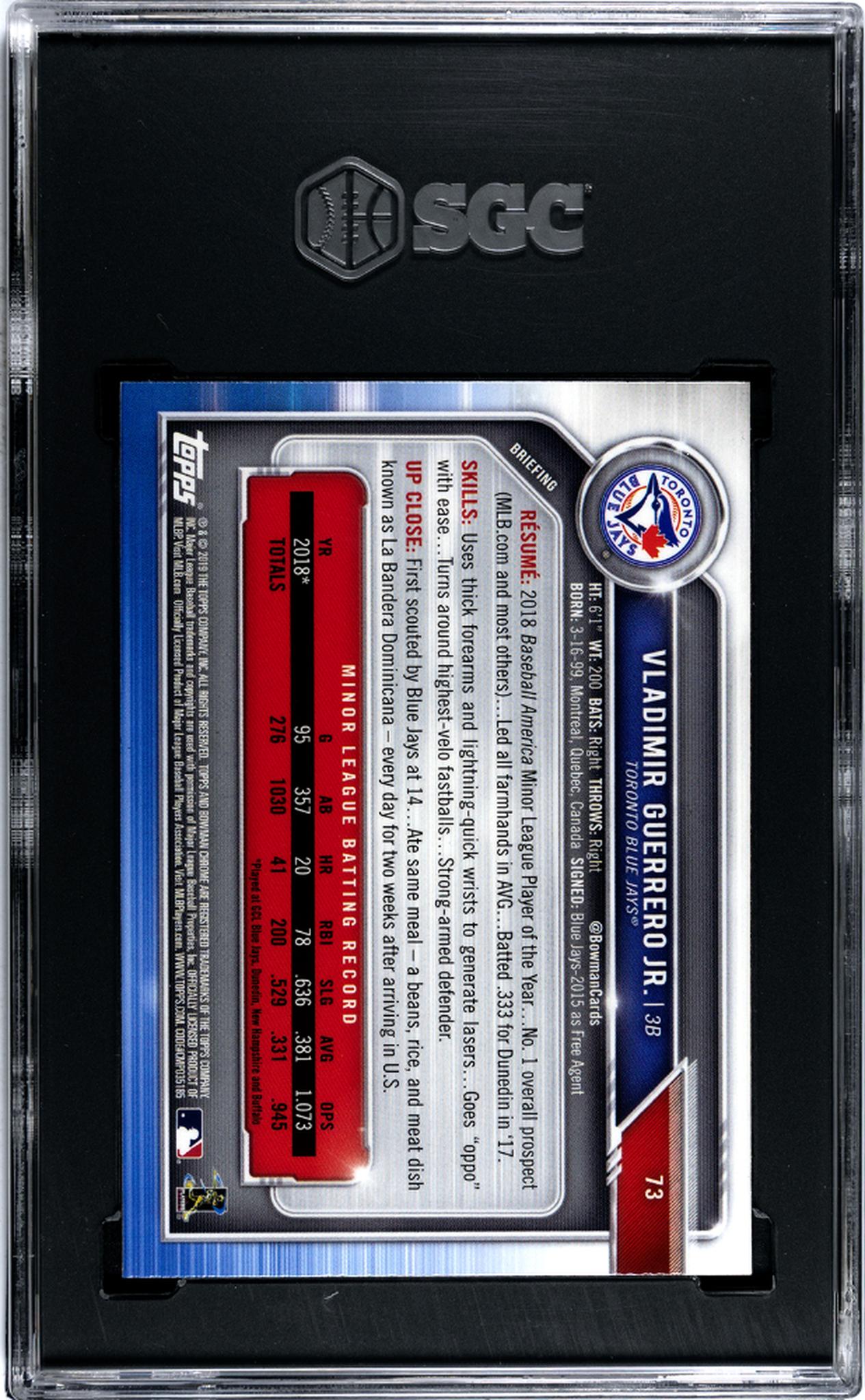 2019 Bowman Chrome #73 Vladimir Guerrero Jr. SGC 10