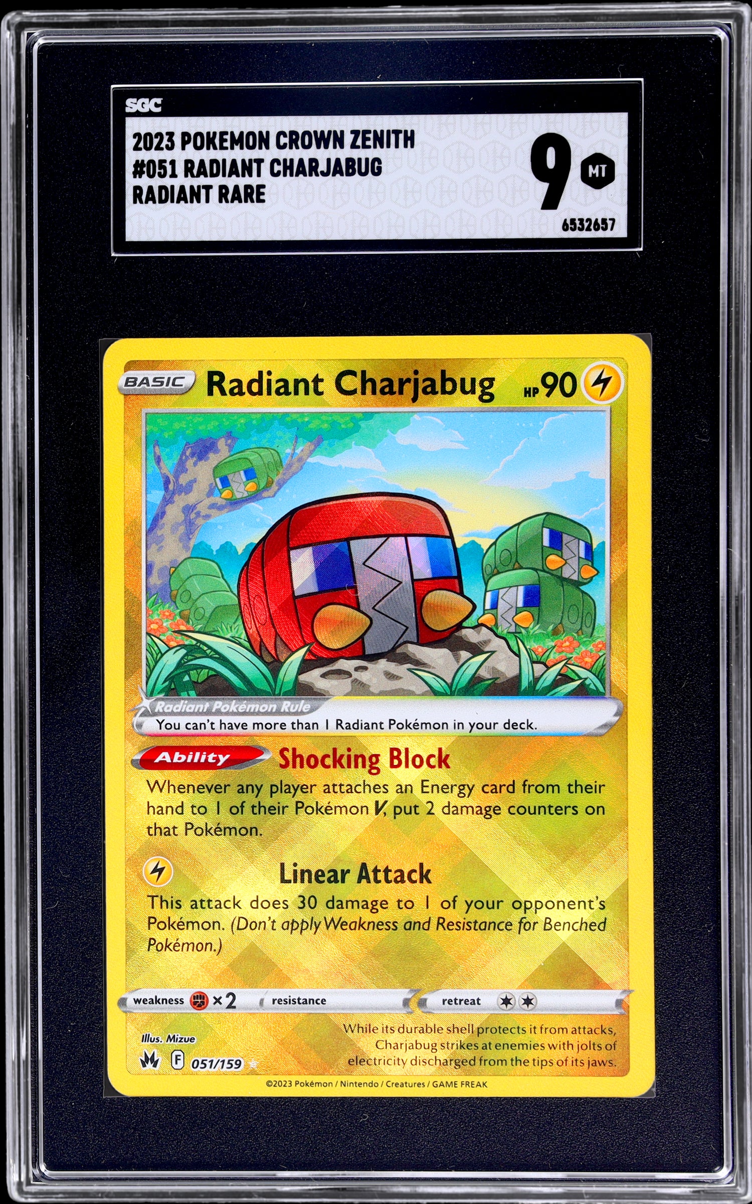 2023 Pokemon Crown Zenith #051 Radiant Charjabug Radiant Rare SGC 9