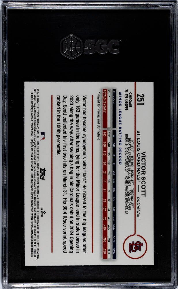 2024 Topps Chrome Aqua Raywave Victor Scott #251 RC /199 SGC 9.5