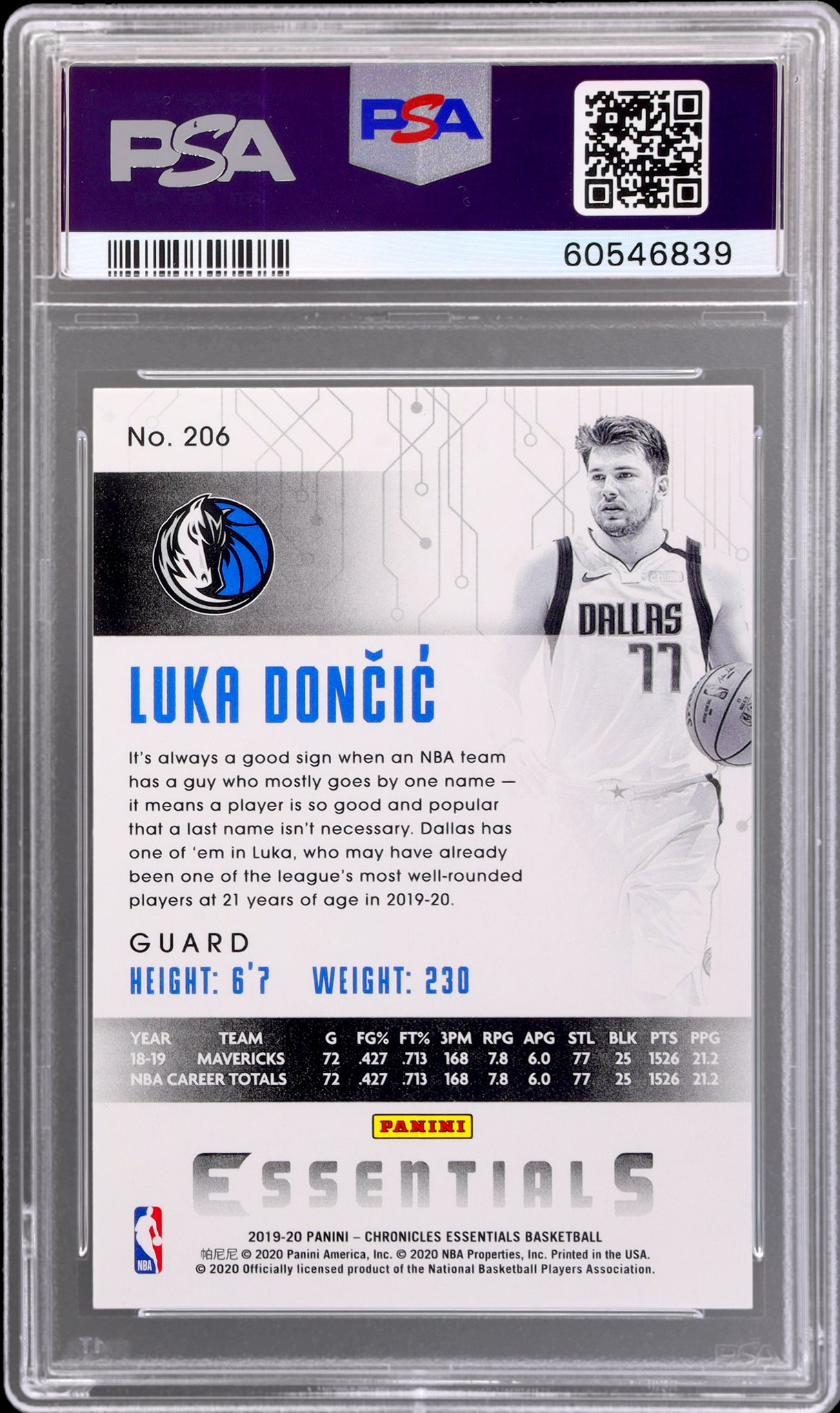 2019 Panini Chronicles #206 Luka Doncic Essential Teal PSA 10