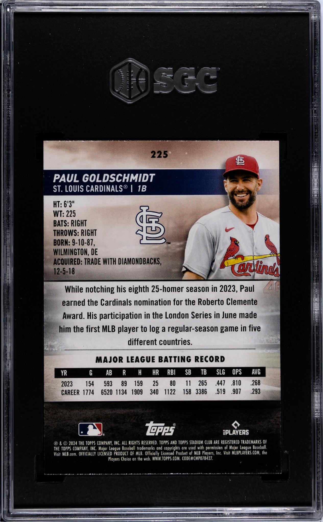 2024 Topps Stadium Club #225 Paul Goldschmidt SGC 9