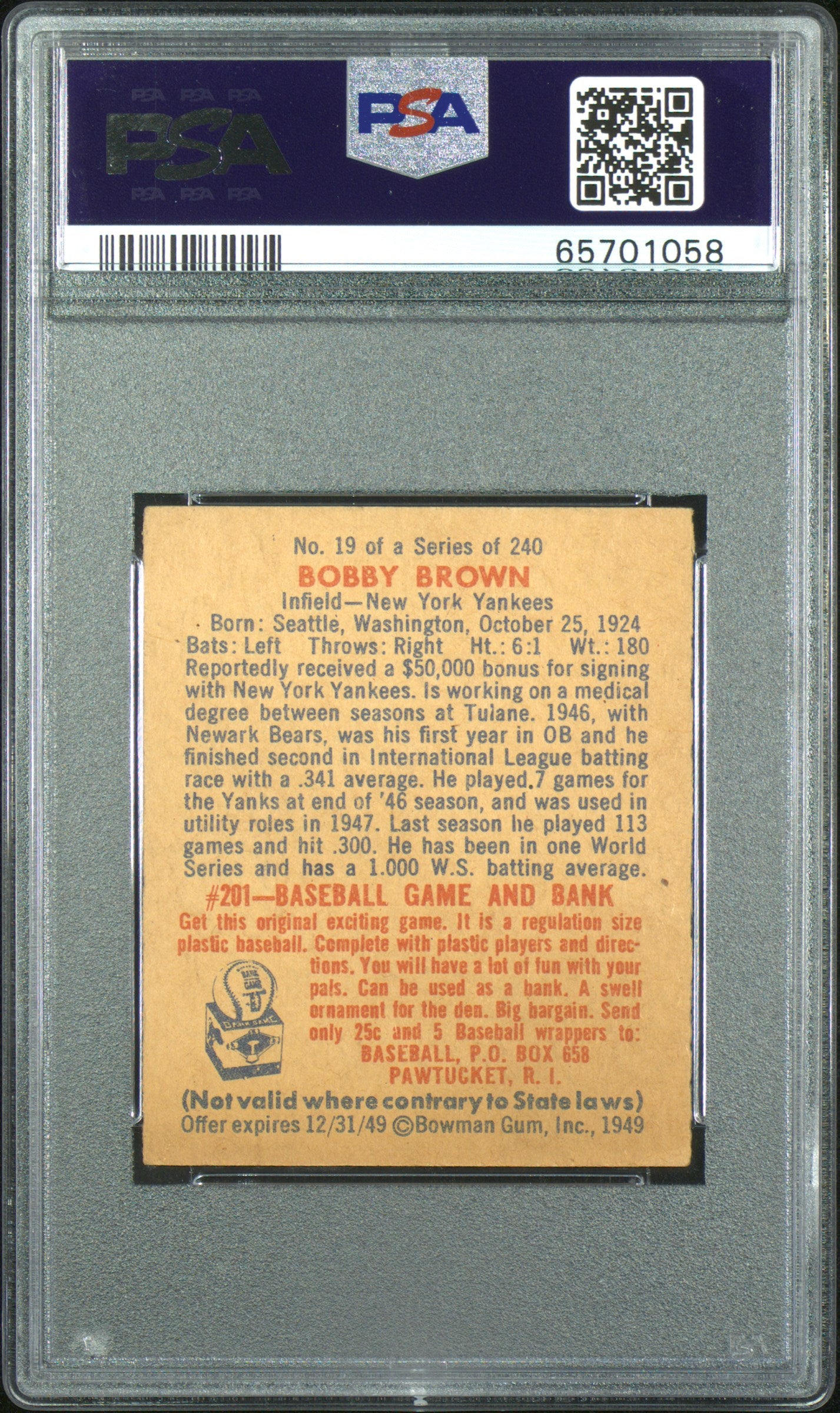 1949 Bowman Bobby Brown #19 PSA 4