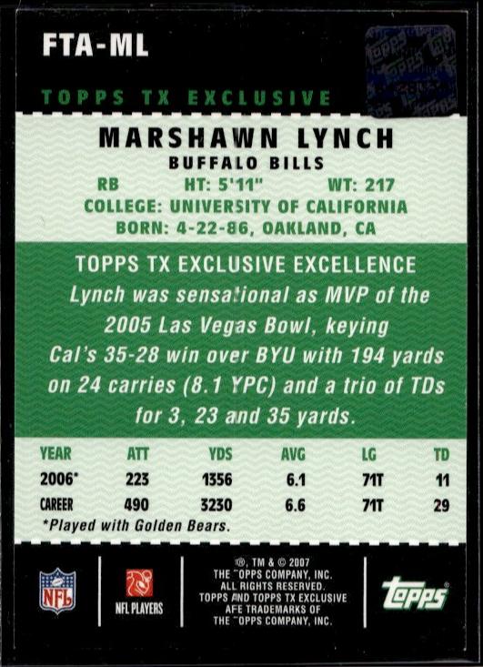 2007 Topps TX Exclusive Marshawn Lynch Rookie Auto