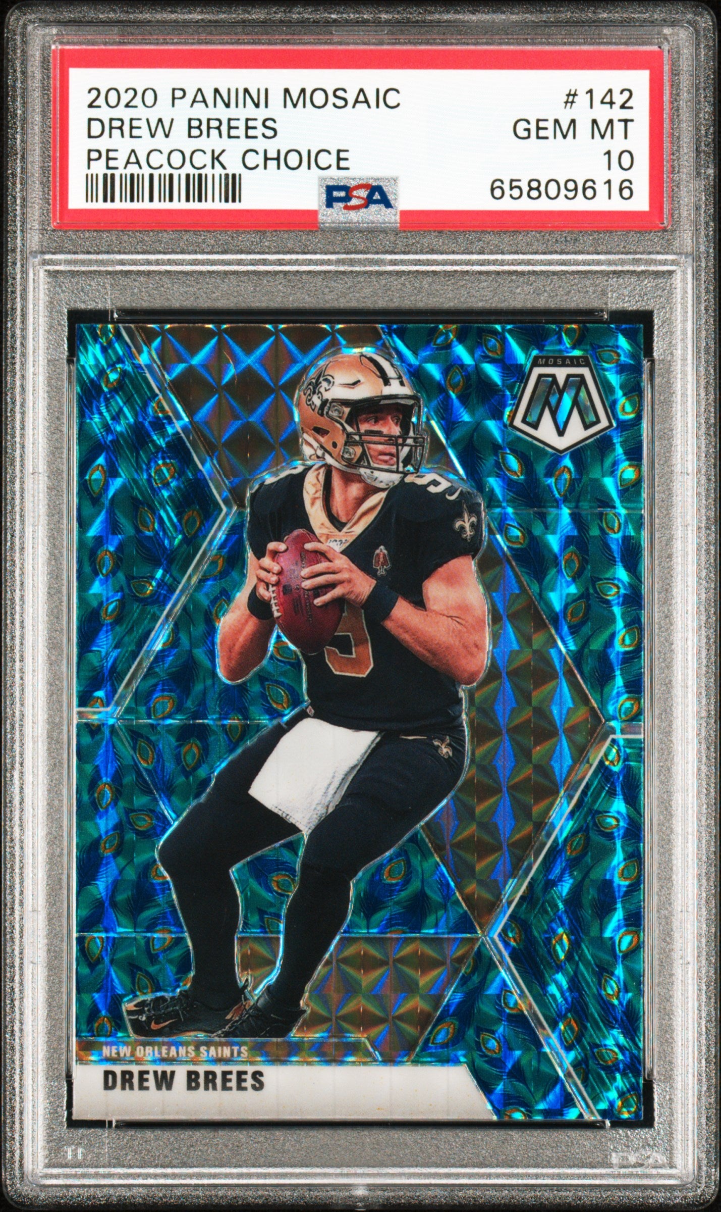 2020 Panini Mosaic Peacock Choice Drew Brees #142 PSA 10