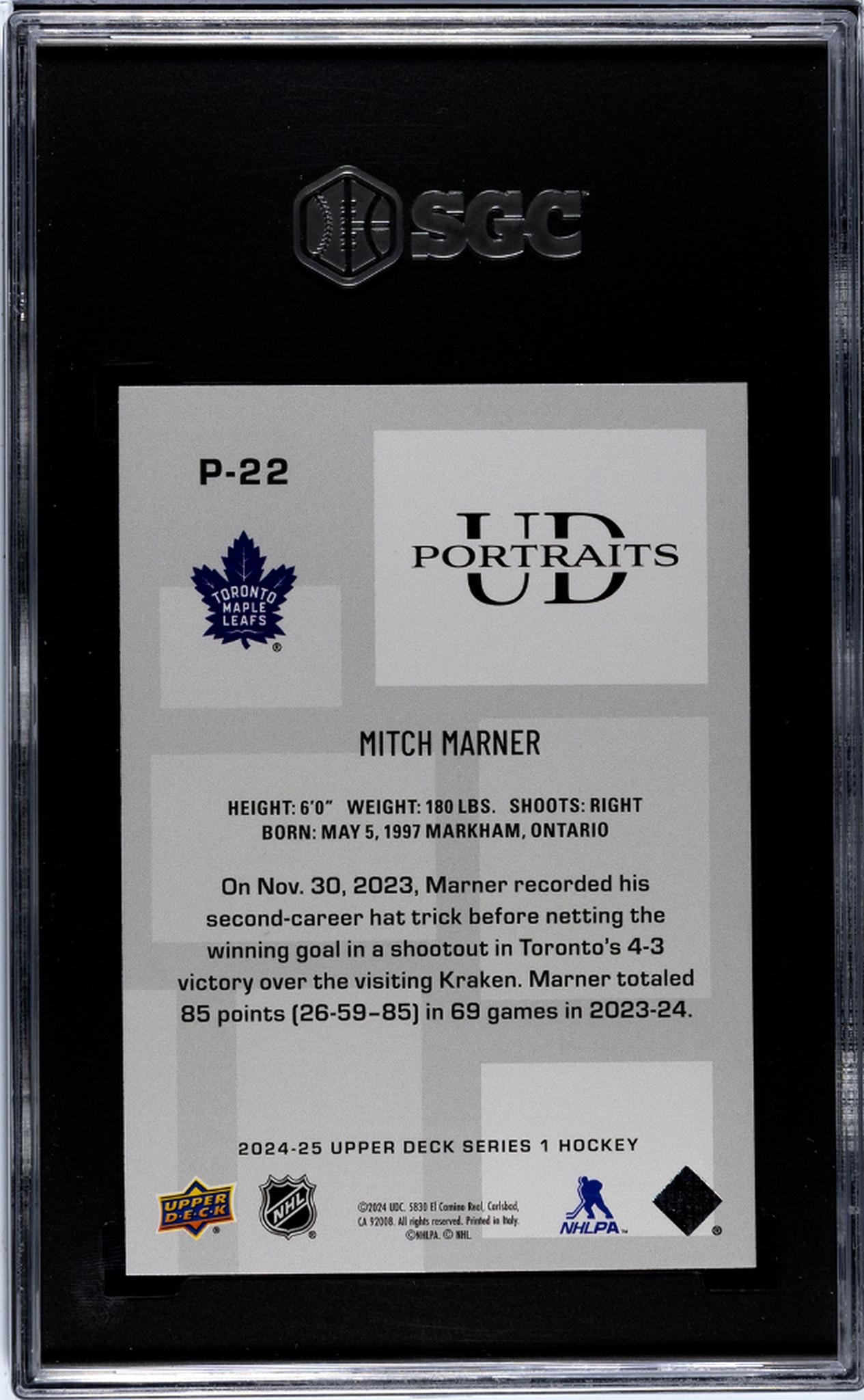 2024 Upper Deck #P-22 Mitch Marner UD Portraits SGC 9.5