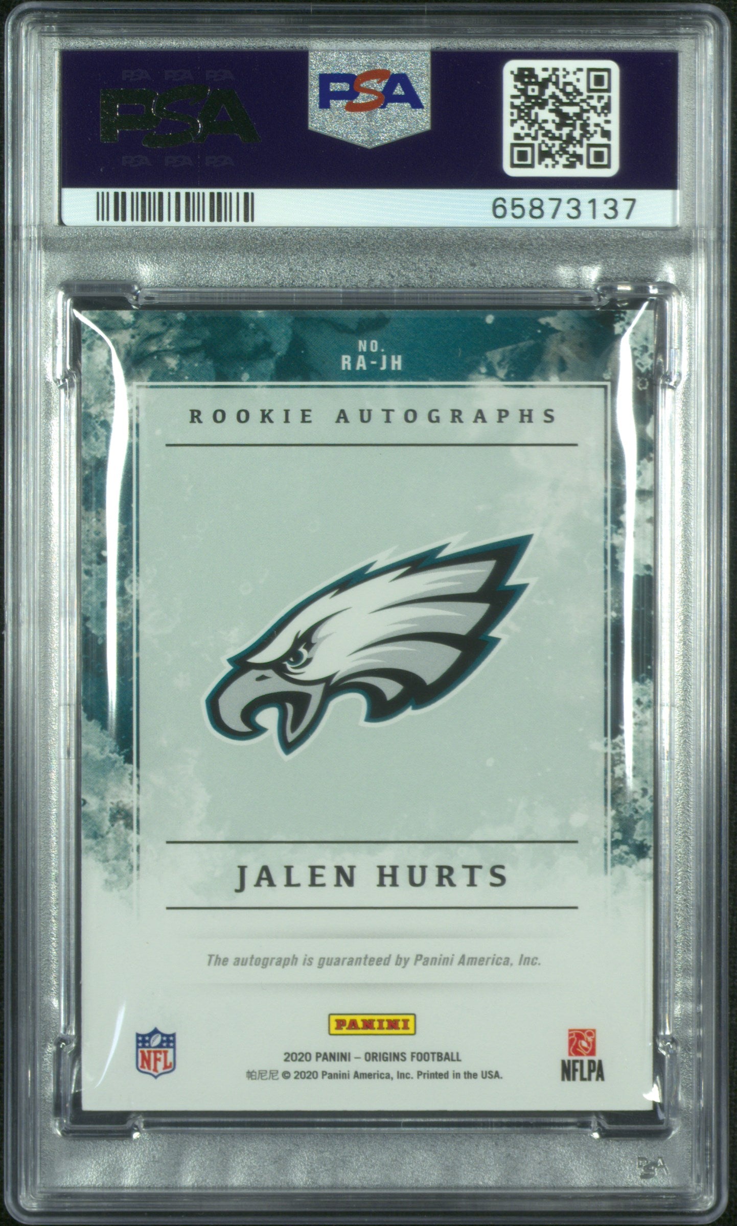2020 Origins #RA-JH Jalen Hurts Rookie Autographs Auto PSA 9