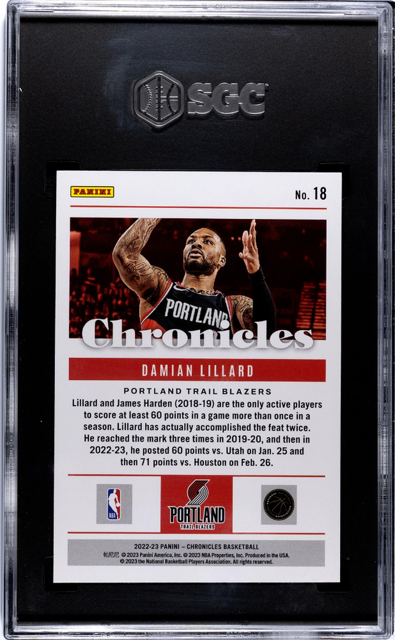 2022-23 Panini Chronicles Purple Damian Lillard #18 /49 SGC 6