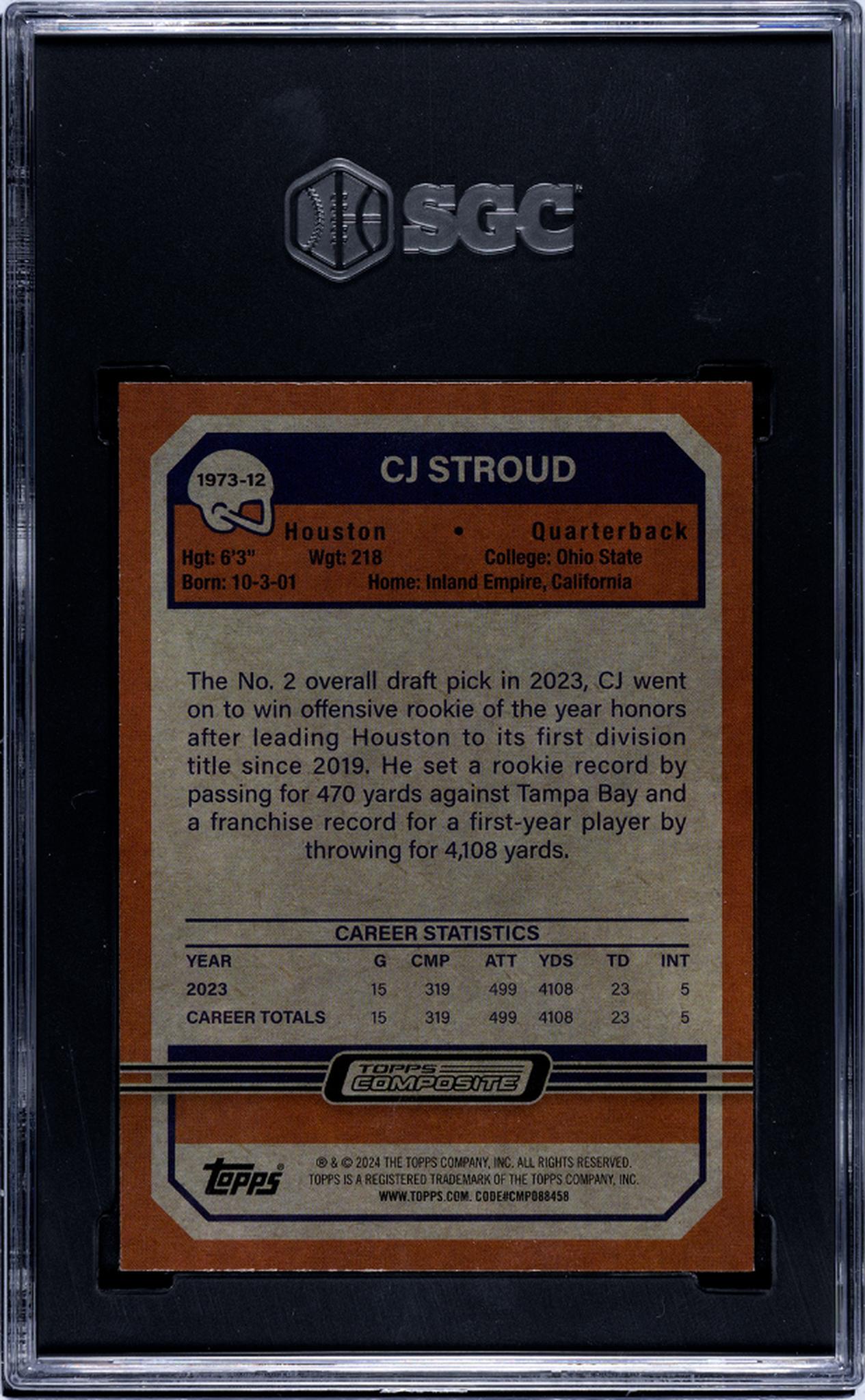 2023 Topps Composite #1973-12 Cj Stroud Chrome '73 Topps Design SGC 9.5