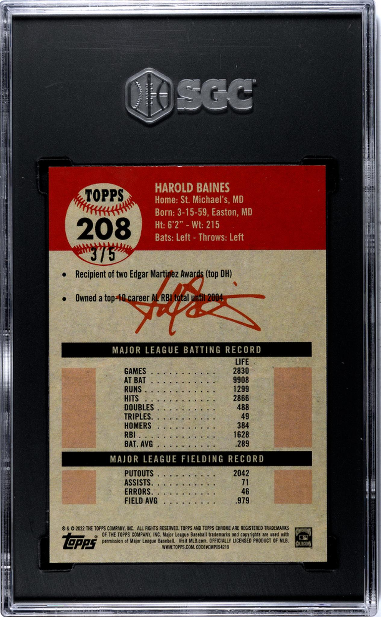 2022 Topps Chrome #208 Harold Baines Red /5 SGC 10