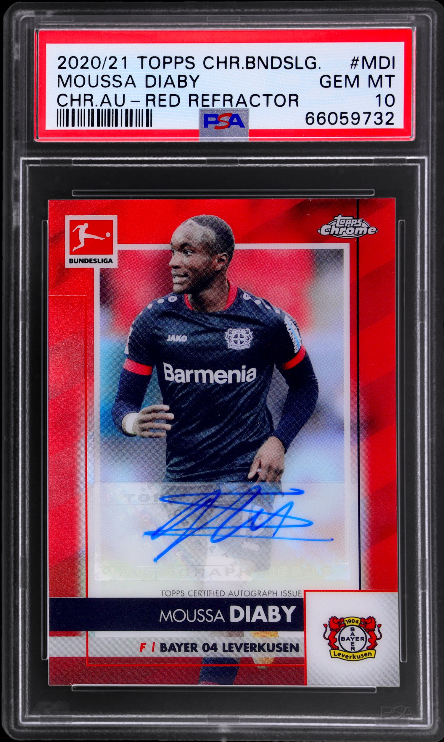 2020/21 Topps Chrome Bundesliga Red Refractor Moussa Diaby #MDI Auto /10 PSA 10
