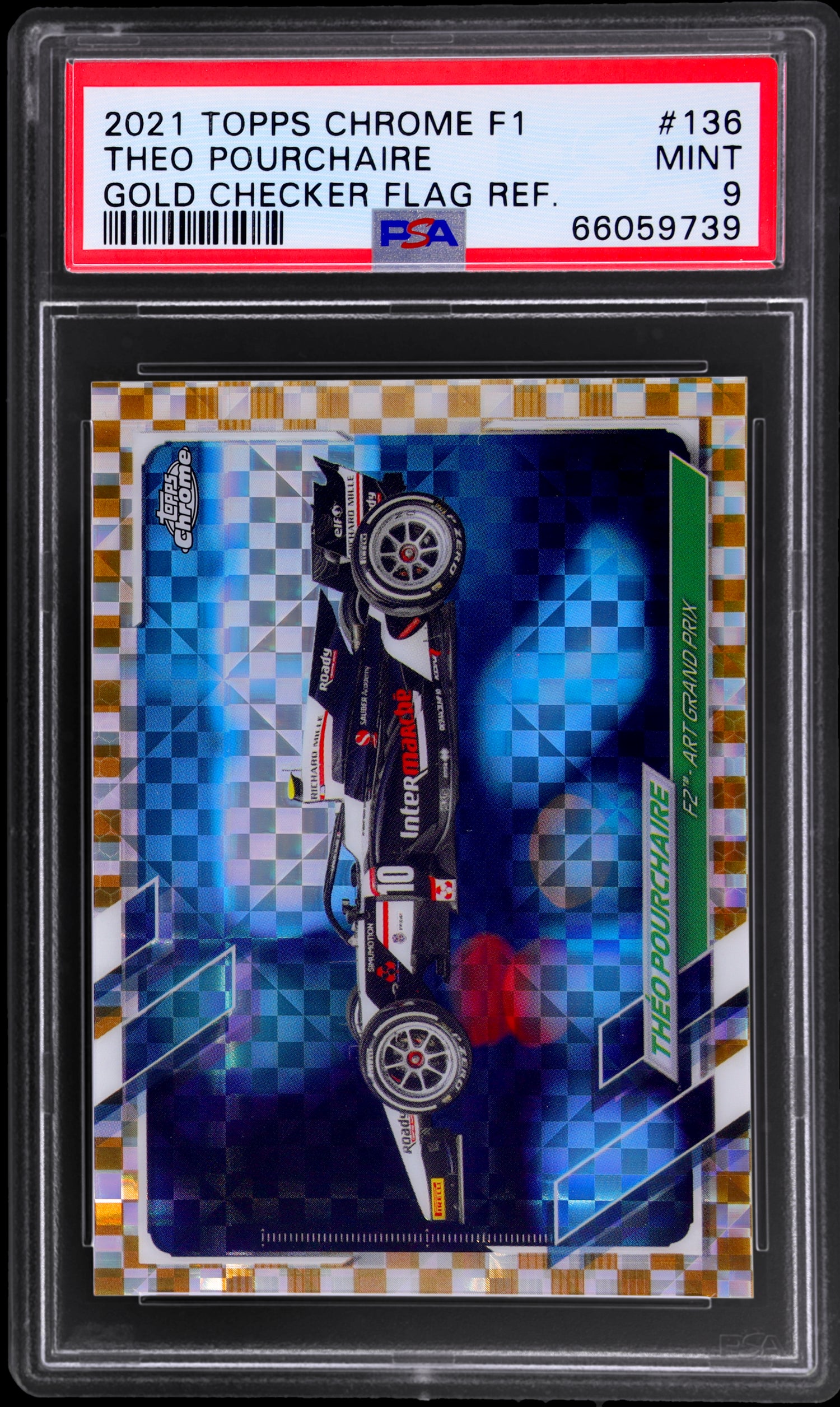 2021 Topps Chrome F1 Gold Checker Theo Pourchaire #136 /50 PSA 9