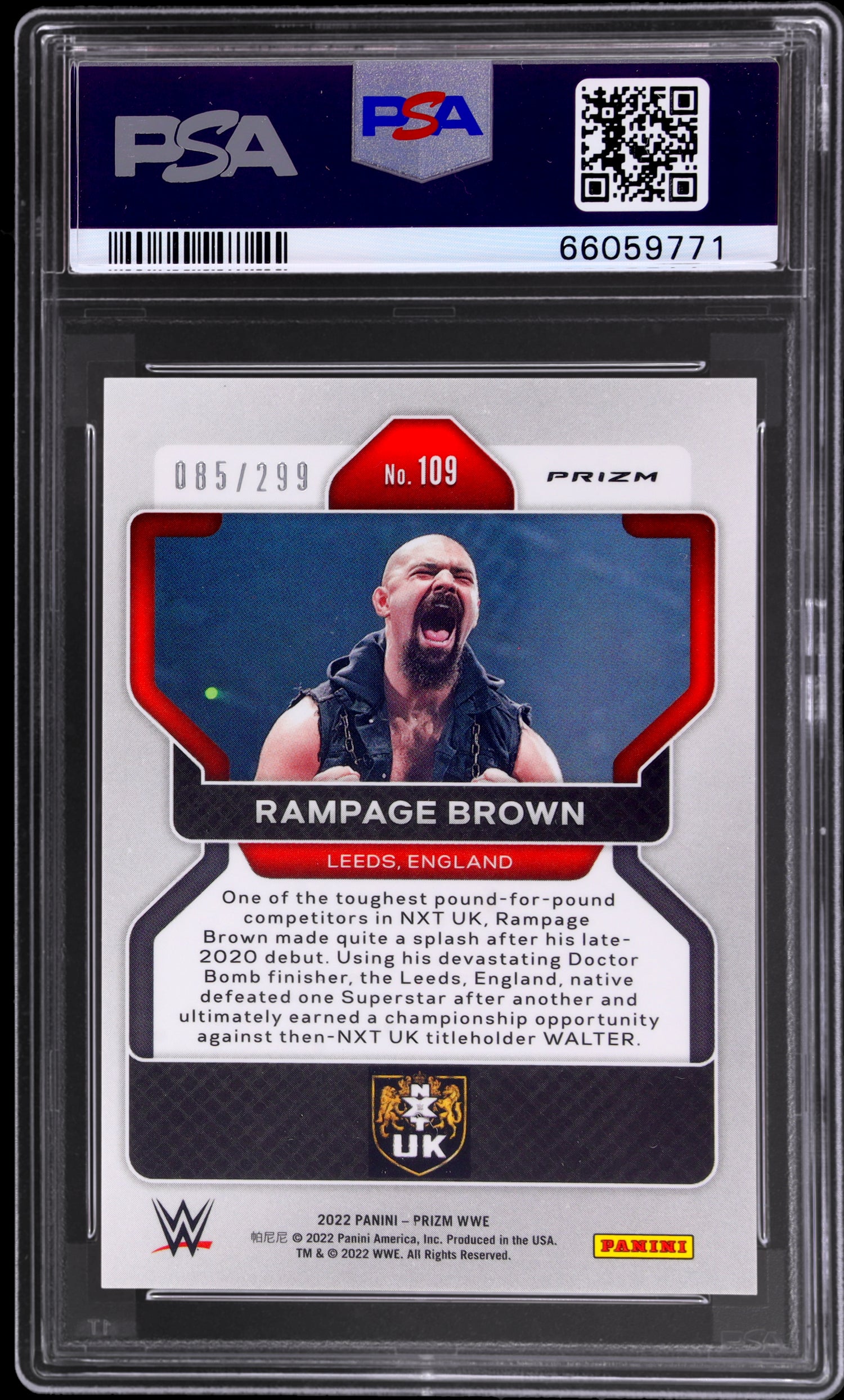 2022 Panini Prizm WWE Red Prizm Rampage Brown #109 /299 PSA 9