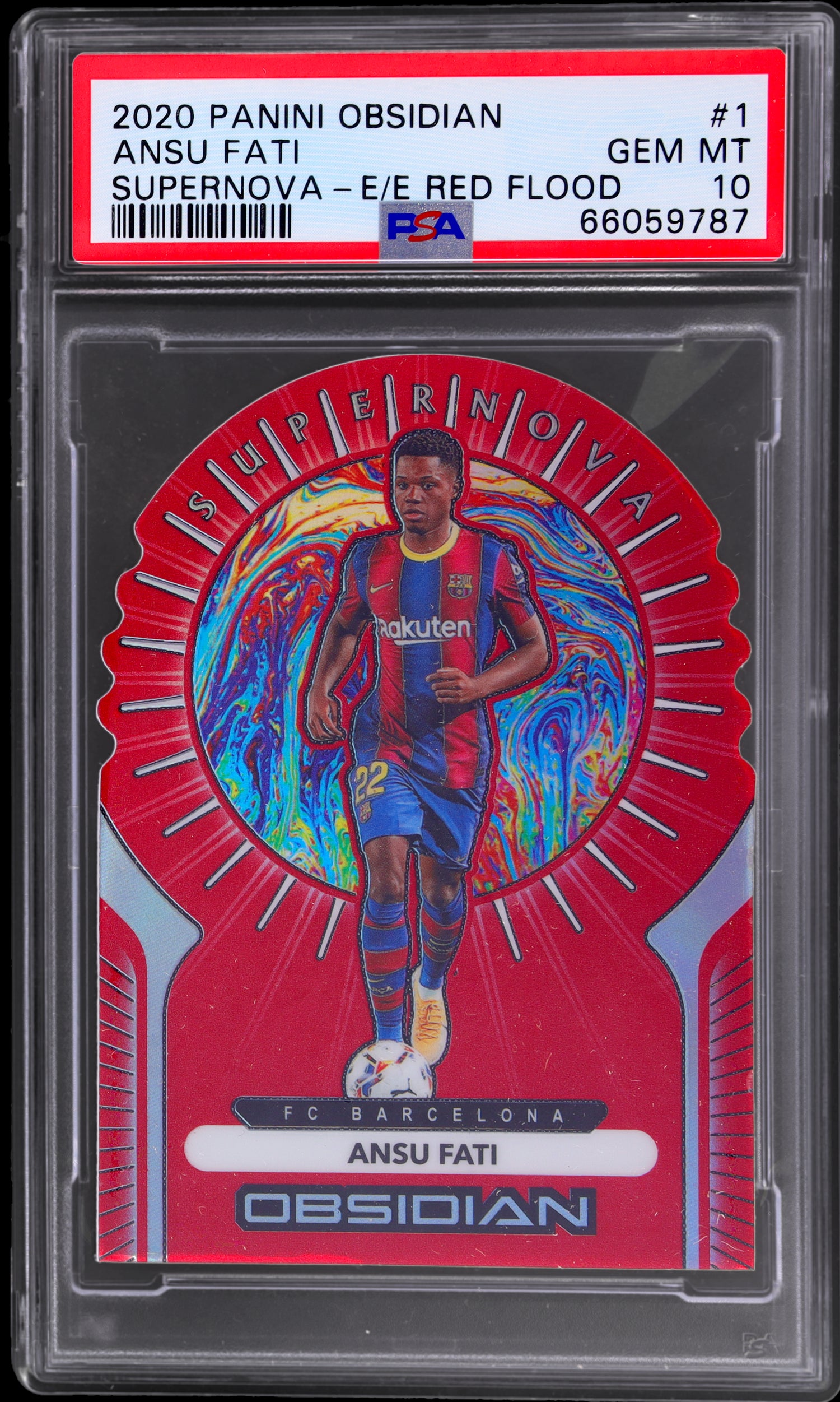 2020 Panini Obsidian Supernova Ansu Fati #1 23/28 PSA 10 Red Flood