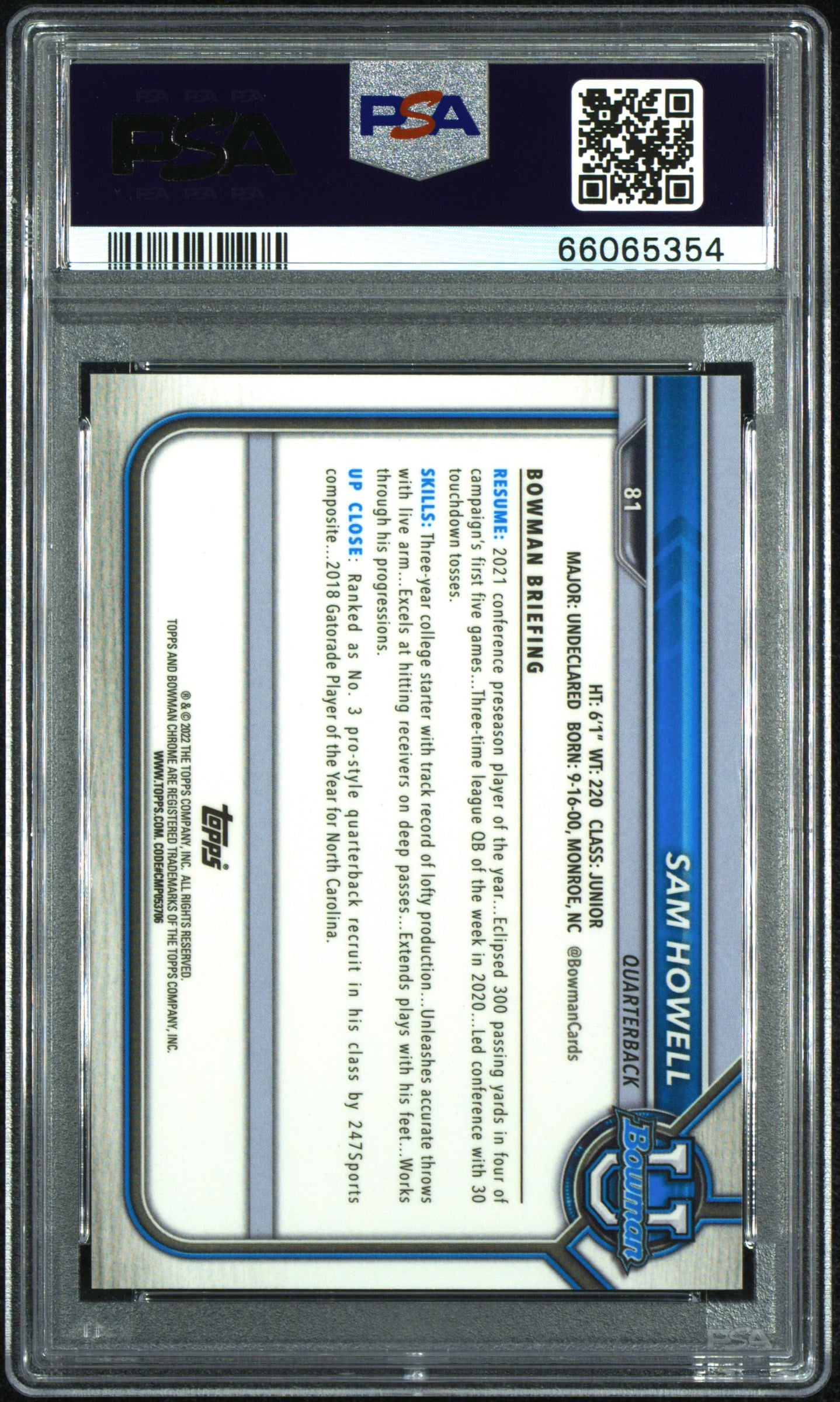 2021 Bowman Green Shimmer Sam Howell #81 /99 PSA 9