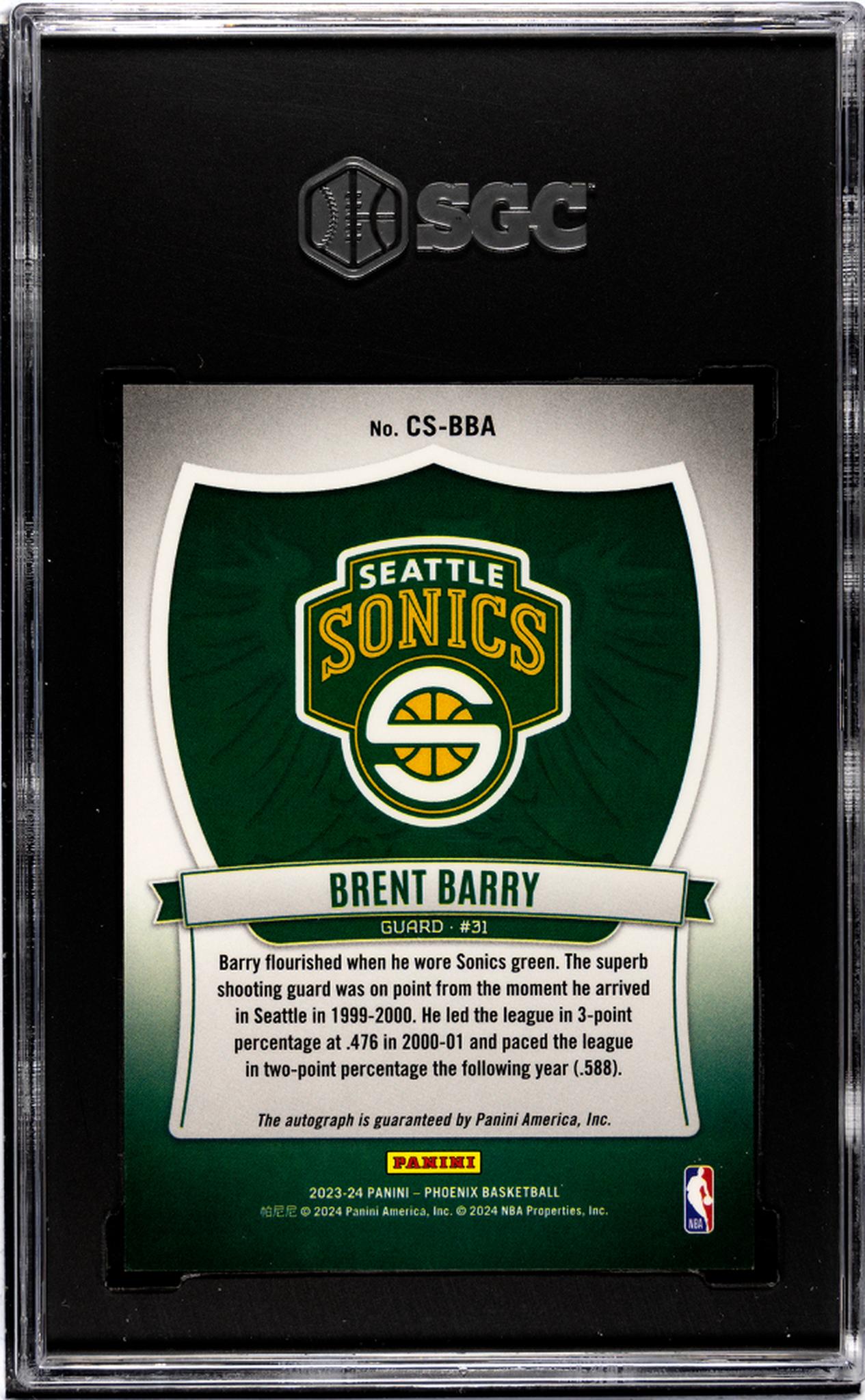 2023 Panini Phoenix Crusade Brent Barry #CSBBA Auto SGC 10