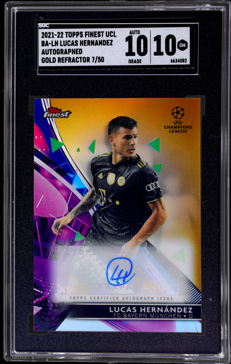 2021-22 Topps Finest UCL Gold Refractor Lucas Hernandez #BA-LH 7/50 SGC 10 Auto