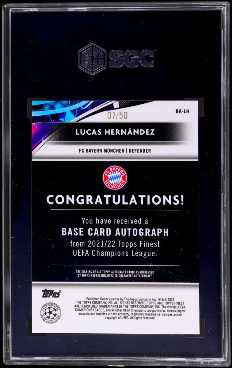 2021-22 Topps Finest UCL Gold Refractor Lucas Hernandez #BA-LH 7/50 SGC 10 Auto