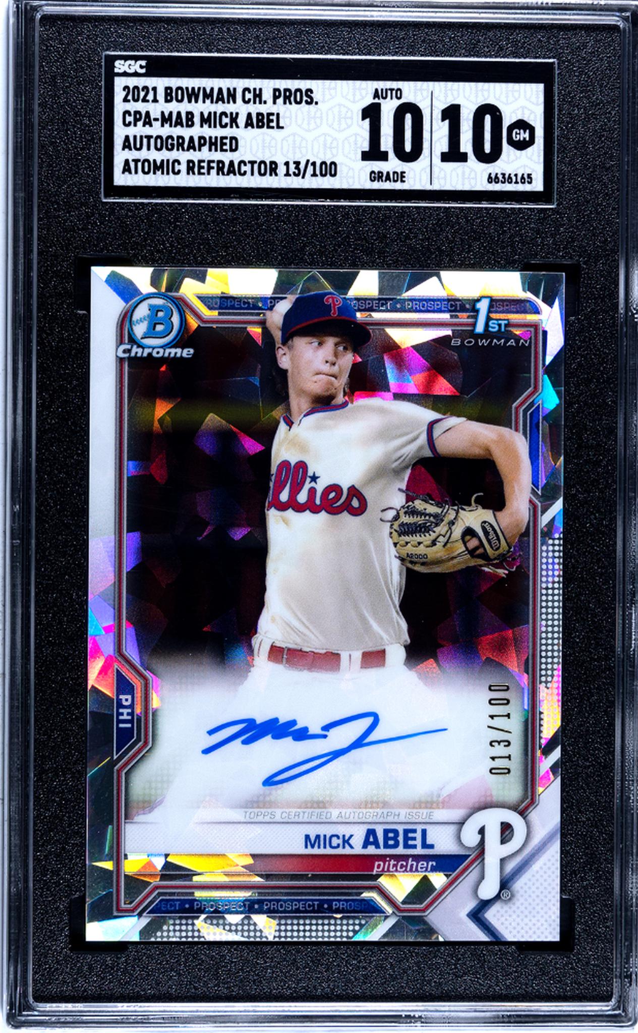 2021 Bowman Chrome Prospects #CPA-MAB Mick Abel Auto. Atomic Ref. /100 SGC 10