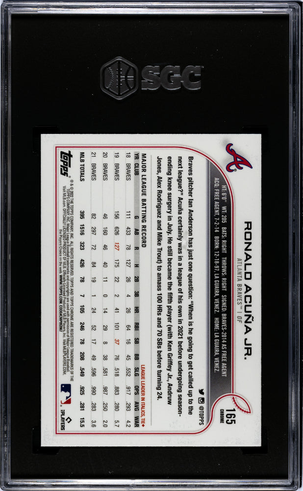 2022 Topps Chrome #165 Ronald Acuna Jr. Prism Ref. SGC 10