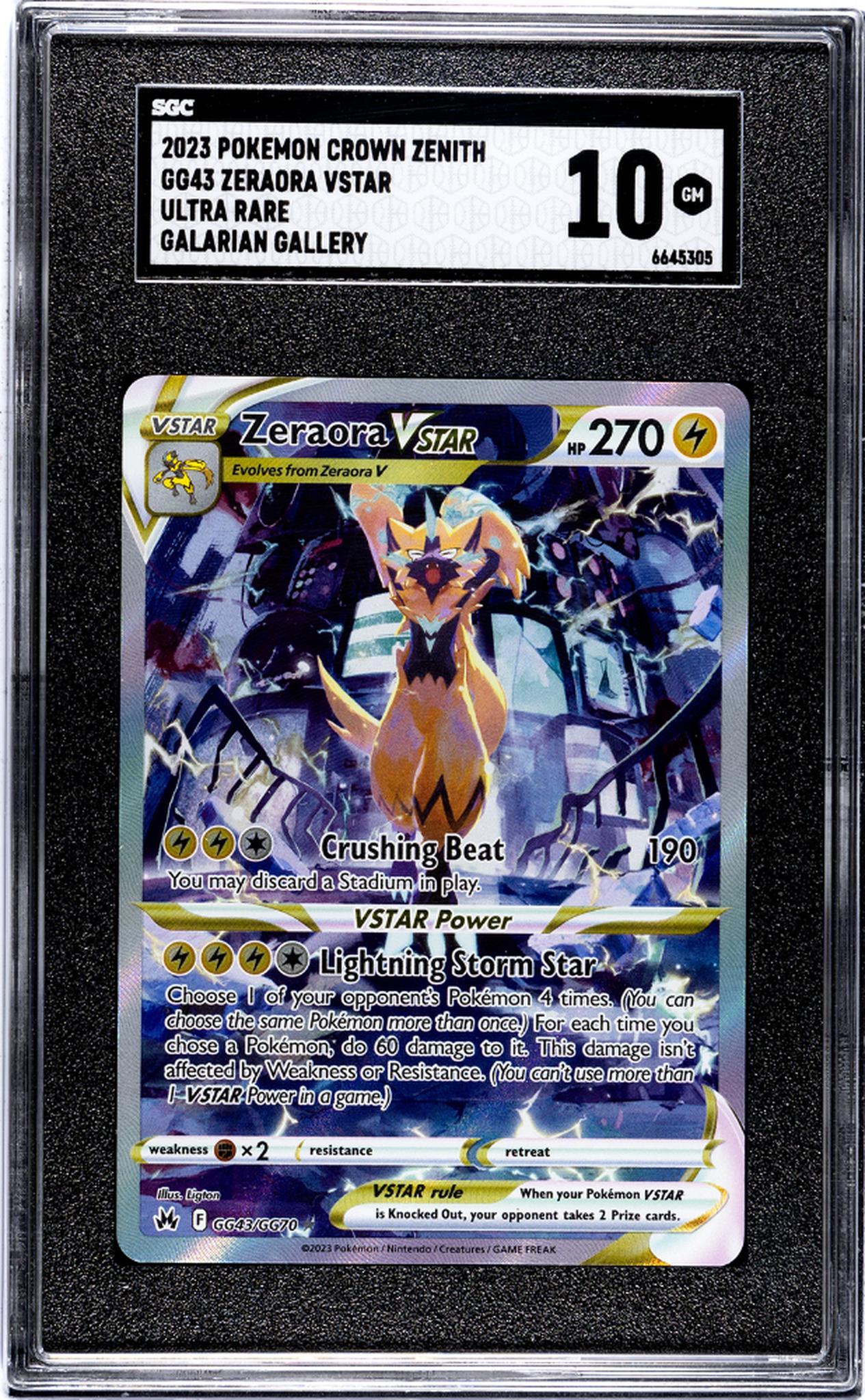 2023 Pokemon Crown Zenith #GG43 Zeraora Vstar Ultra Rare Galarian Gallery SGC 10