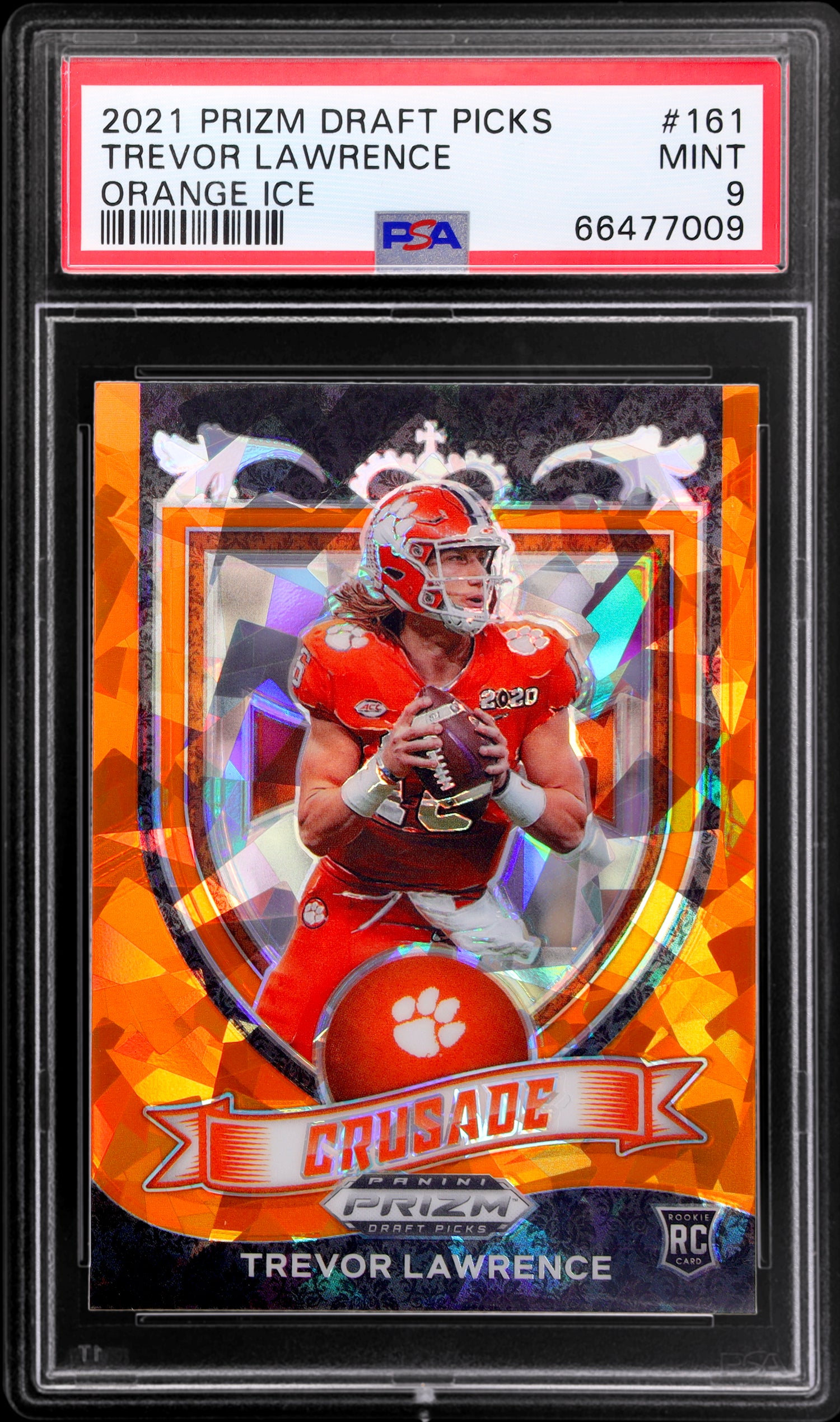 2021 Panini Prizm Draft Picks Crusade Trevor Lawrence #161 Orange Ice PSA 9 RC
