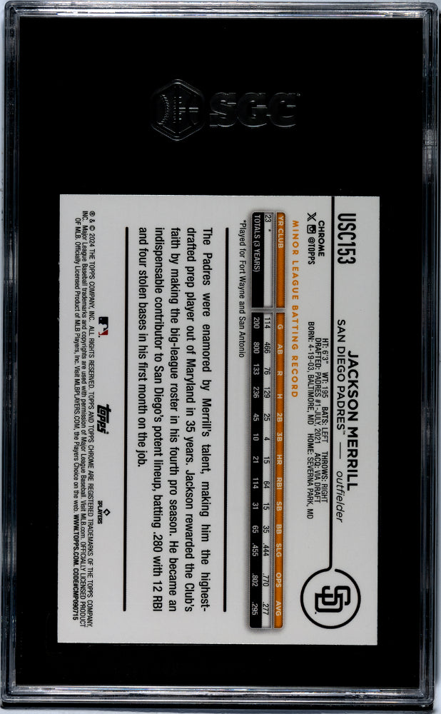 2024 Topps Chrome #USC153 Jackson Merrill Update SGC 9.5