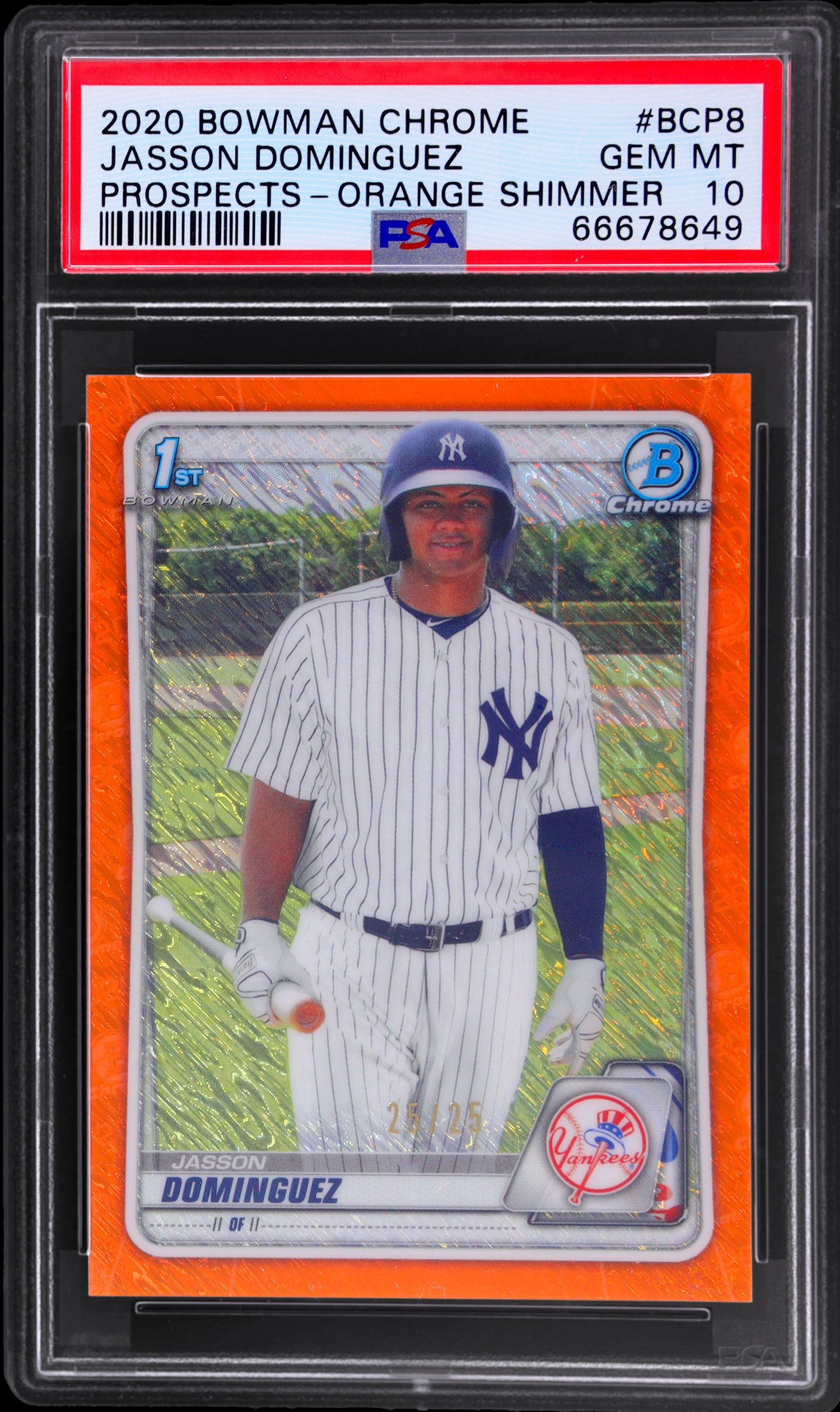 2020 Bowman Chrome Orange Shimmer Jasson Dominguez #BCP8 /25 PSA 10