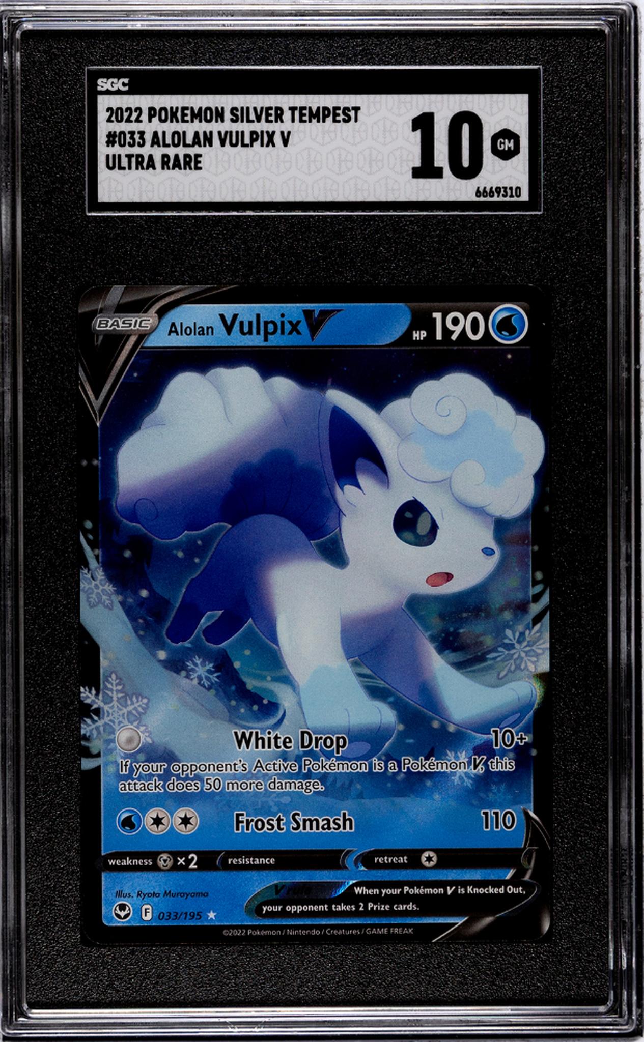 2022 Pokemon Silver Tempest #033 Alolan Vulpix V Ultra Rare SGC 10