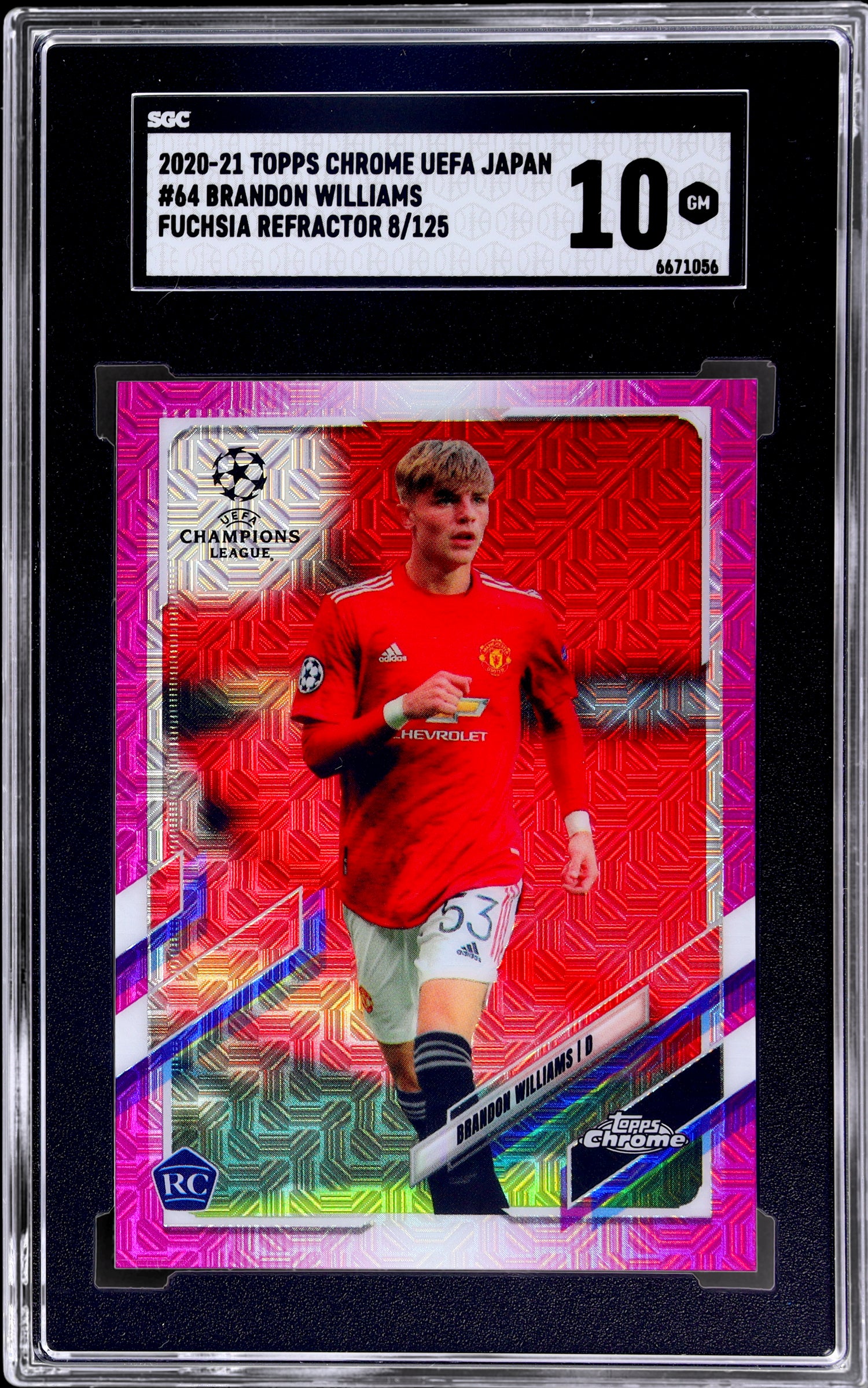 2020-21 Topps Chrome Uefa Japan #64 Brandon Williams Fuchsia Refractor 8 SGC 10