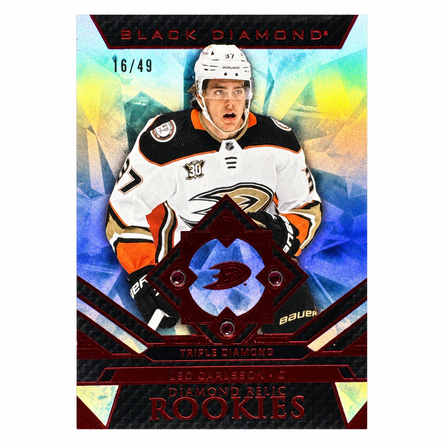 2023 Upper Deck Black Diamond Leo Carlsson Relic Rookies Ruby /49 RC