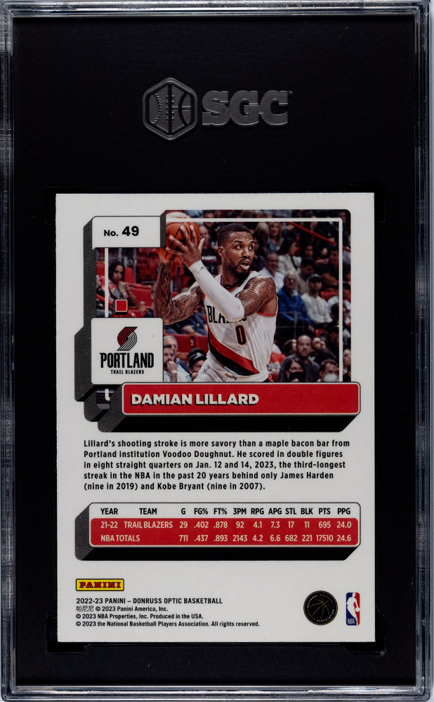 2022 Panini Donruss Optic Damian Lillard #49 SGC 9.5