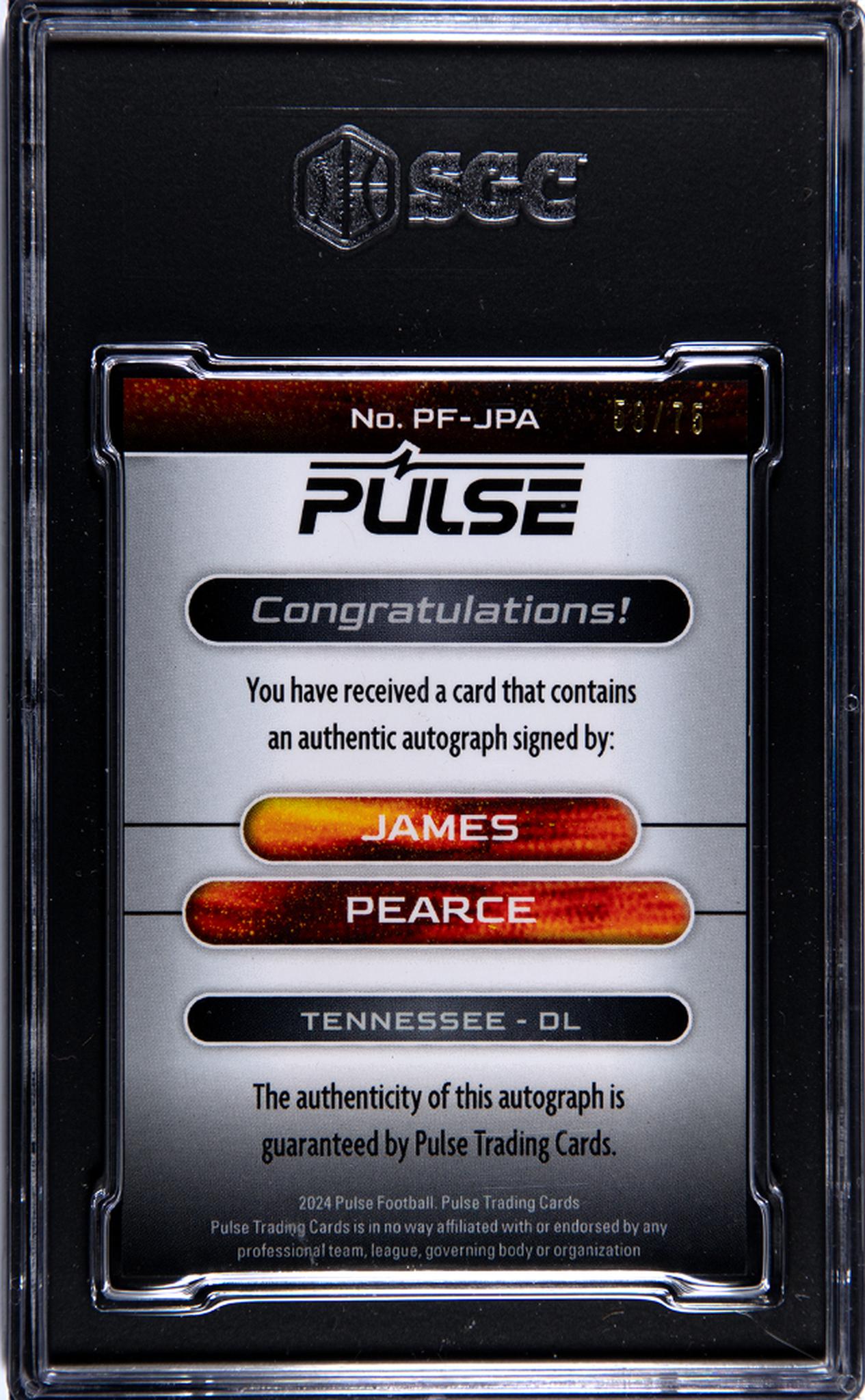 2024 Pulse Premiere #PF-JPA James Pearce Auto. /75 /75 SGC 9