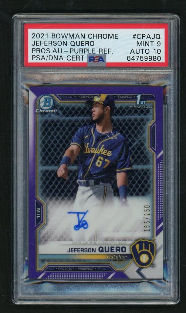 2021 Bowman Chrome Jeferson Quero #CPA-JQ Purple Refractor Auto /250 PSA 9