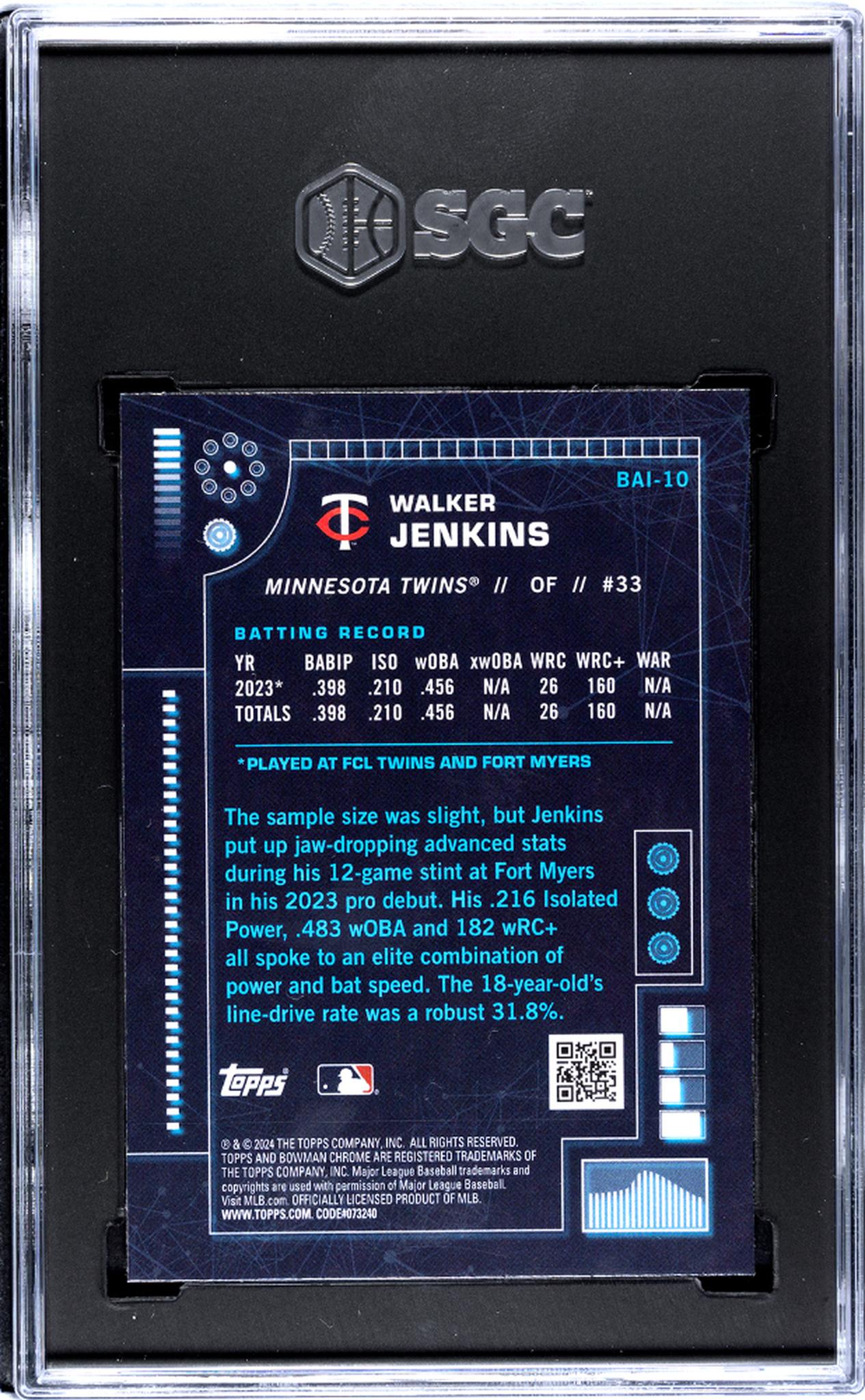 2024 Bowman Chrome Walker Jenkins #BAI-10 SGC 9.5