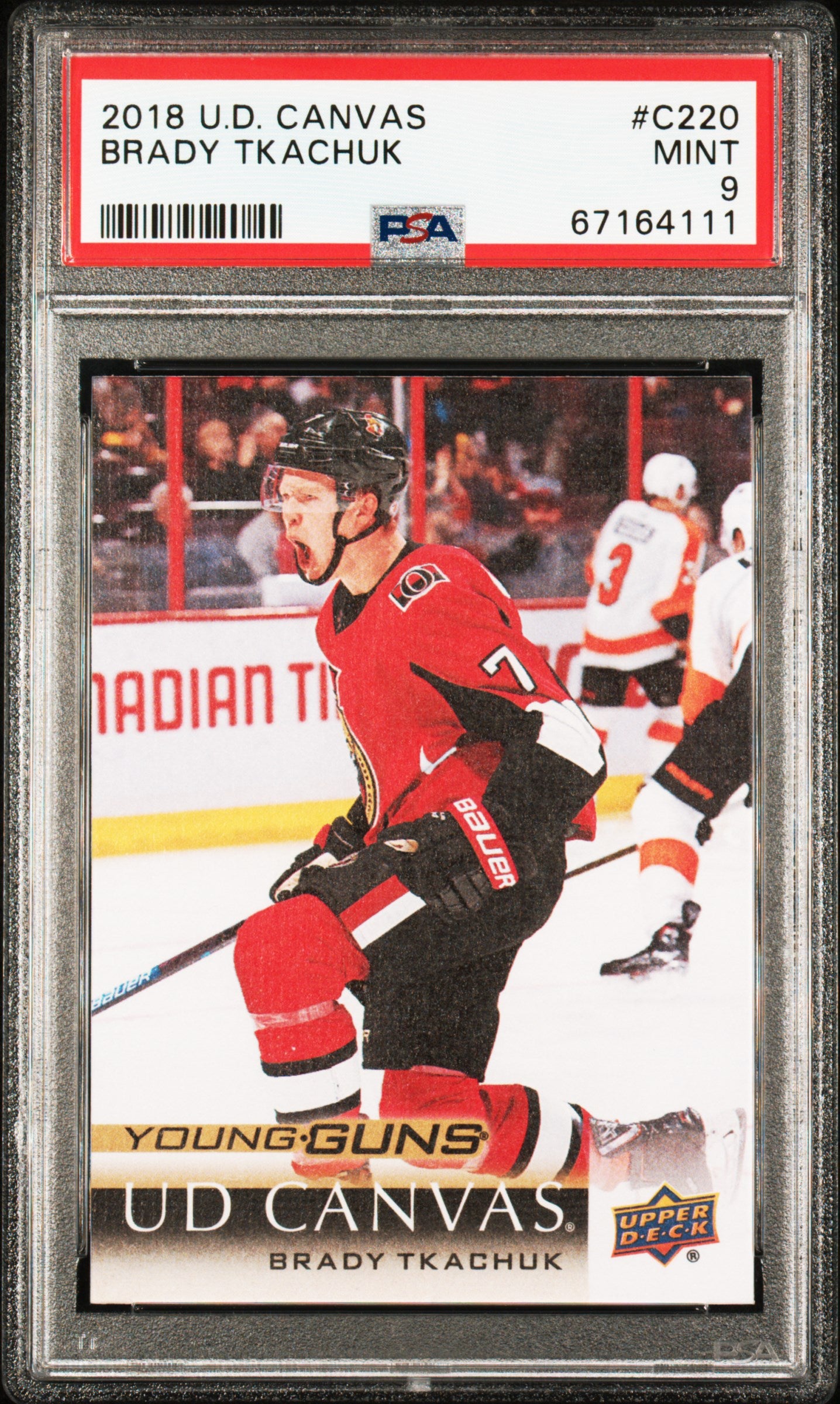 2018 Upper Deck Series 2 UD Canvas Young Guns Brady Tkachuk #C220 RC PSA 9