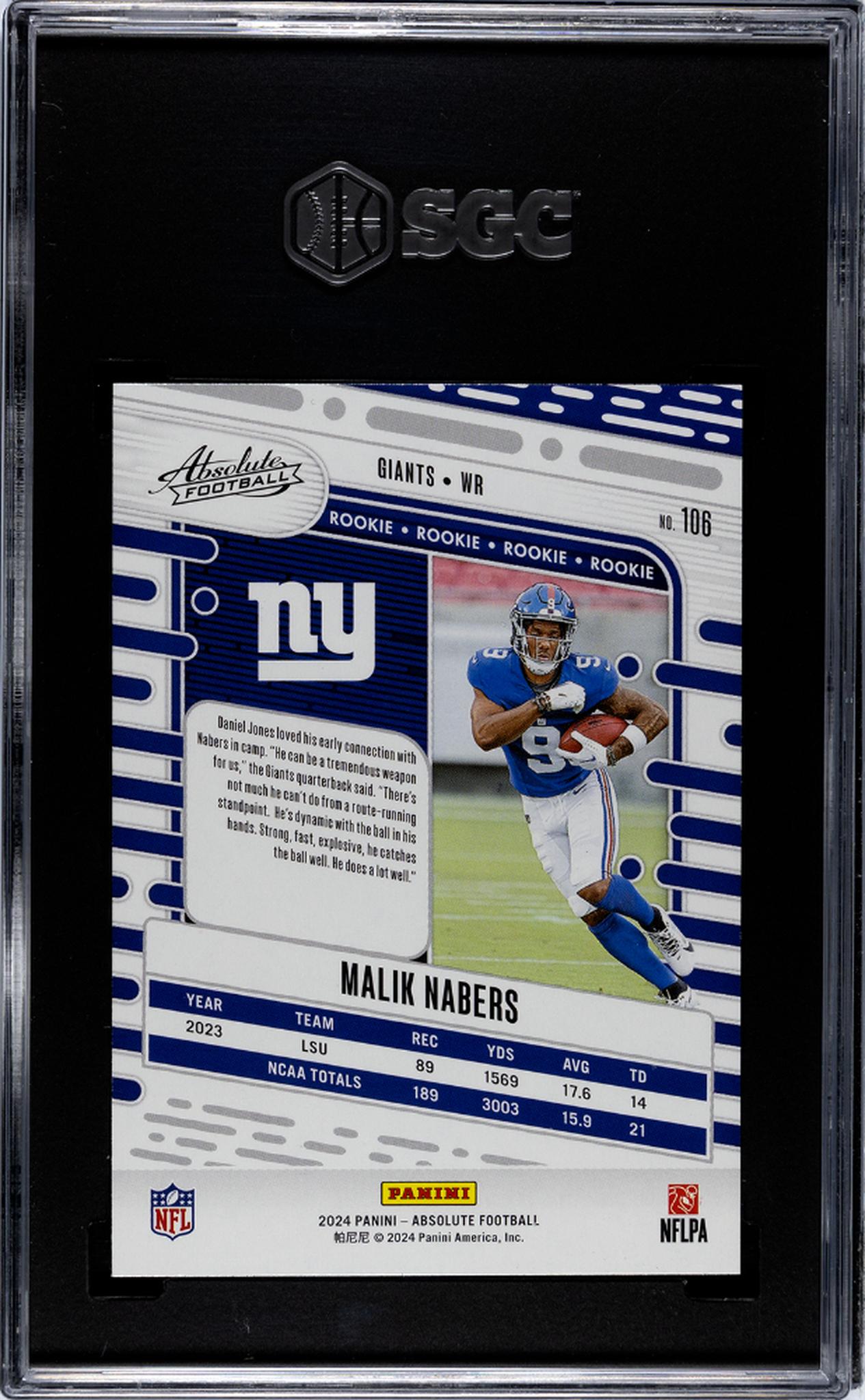 2024 Panini Absolute Football Malik Nabers #106 RC SGC 10