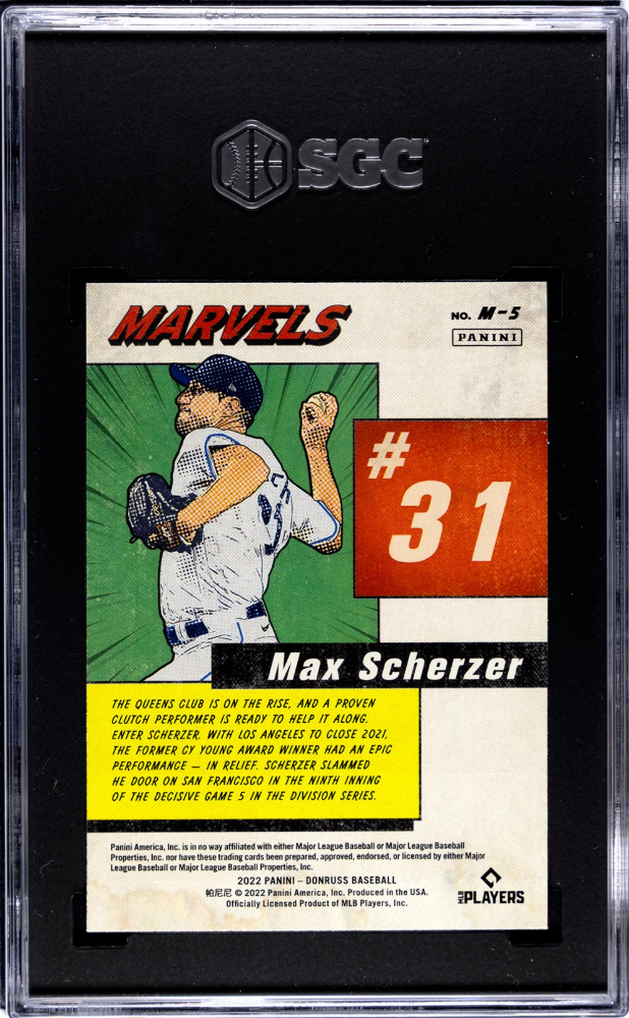 2022 Panini Donruss #M-5 Max Scherzer Pink SGC 9.5