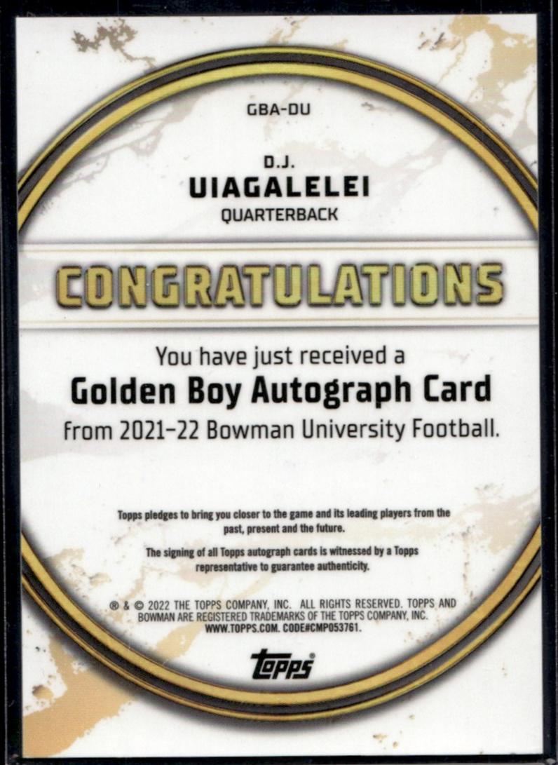 2021 Bowman D.J. Uiagalelei Golden Boy /99 Auto