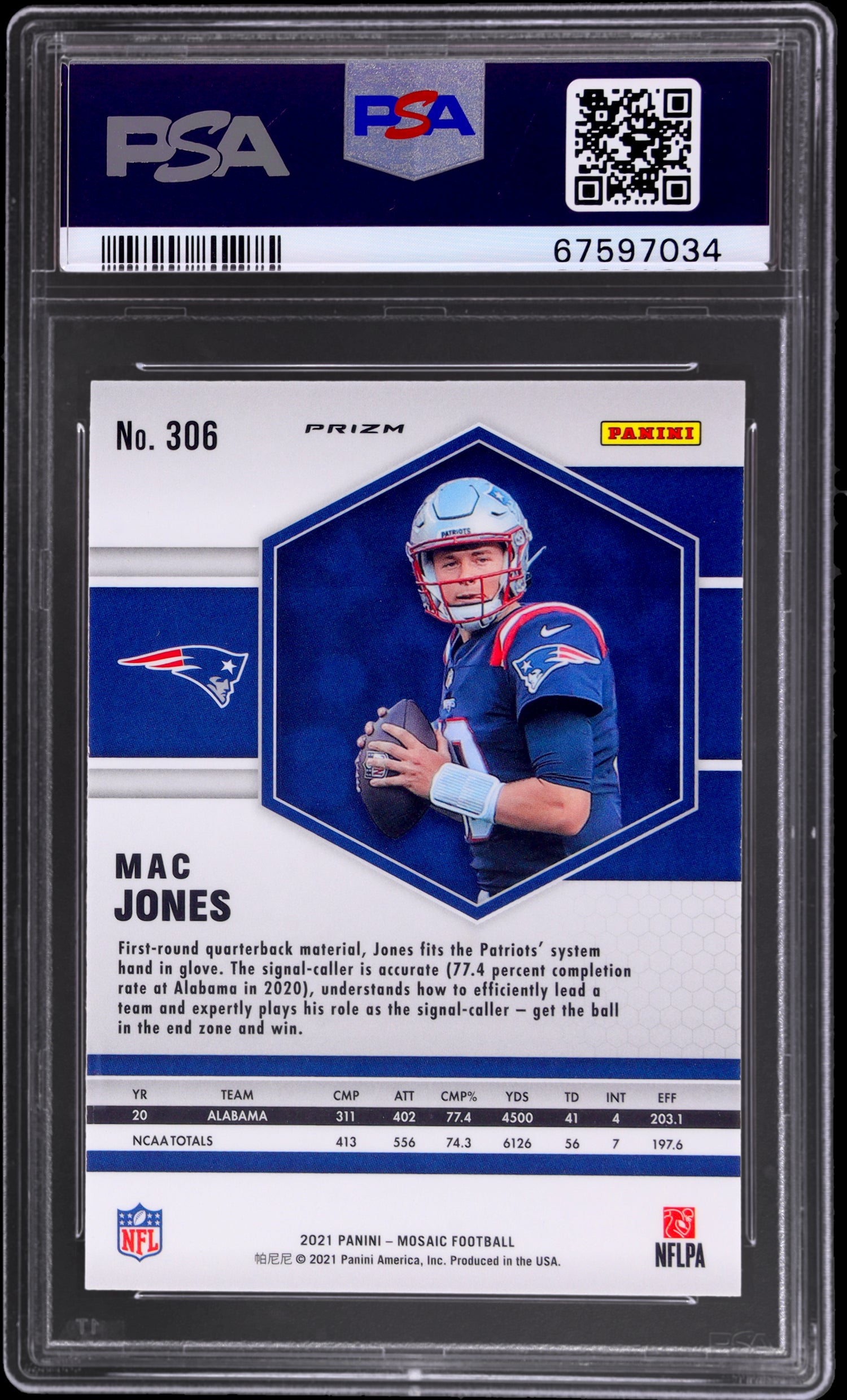 2021 Panini Mosaic Mac Jones #306 Camo Pink PSA 10 RC