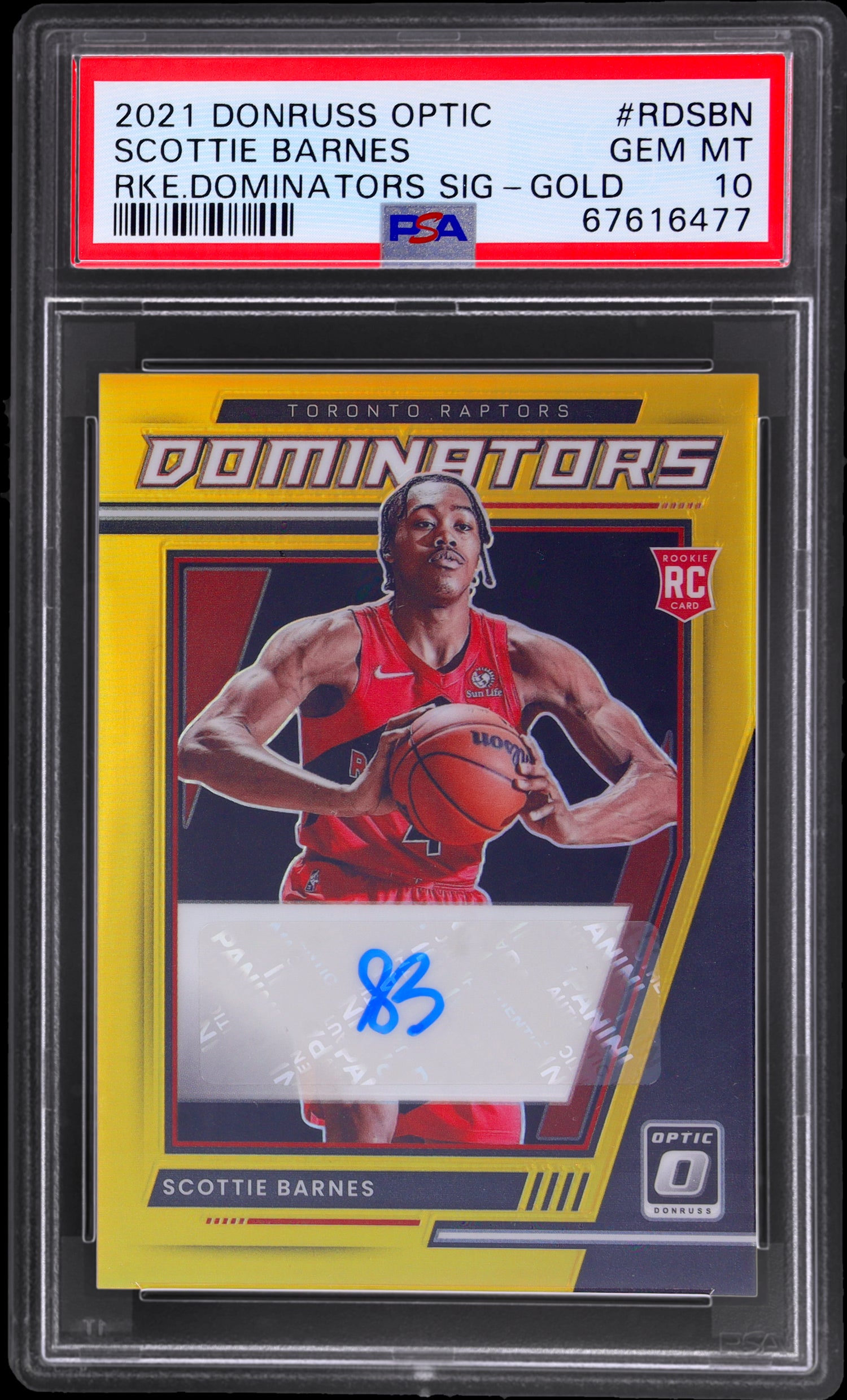 2021 Panini Donruss Optic Rookie Dominators Signatures Gold Scottie Barnes #RDSBN /6 PSA 10