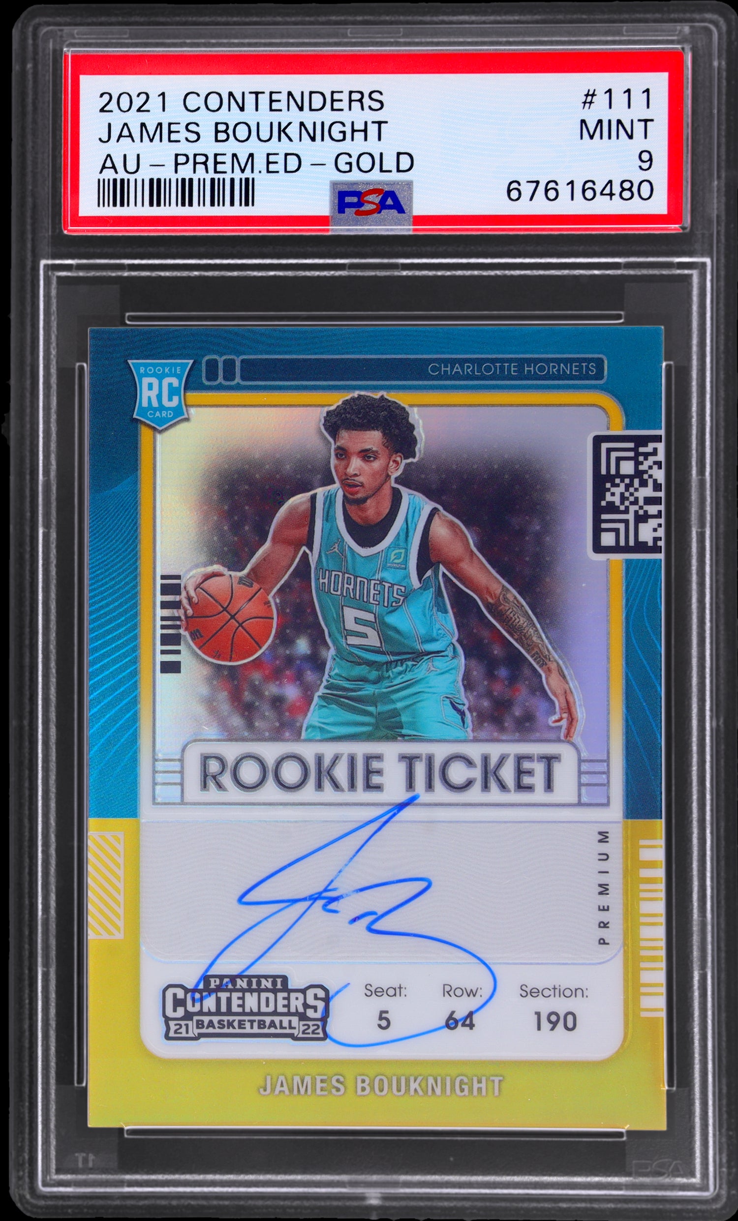 2021 Panini Contenders Premium Gold James Bouknight #111 RC Auto /10 PSA 9