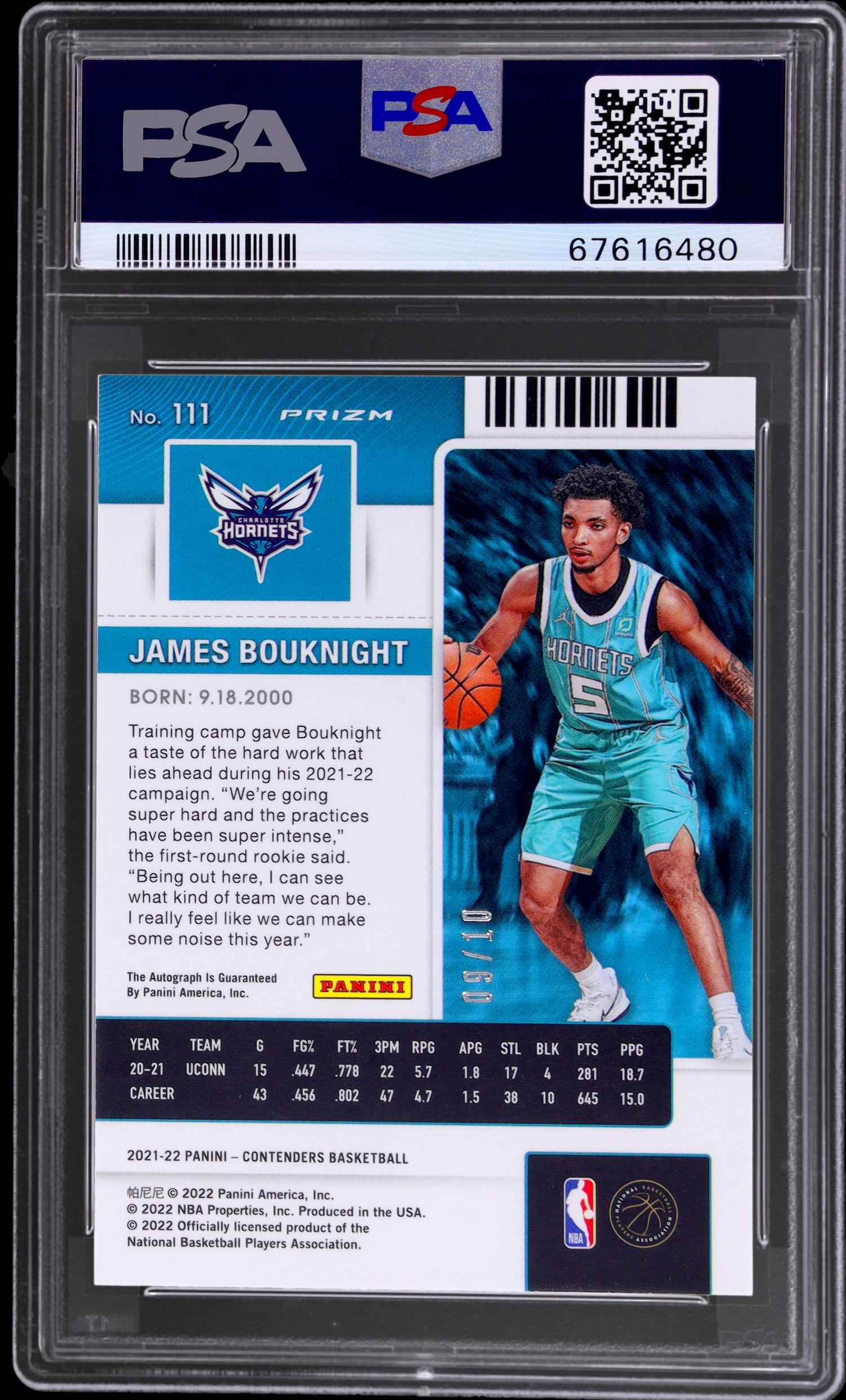 2021 Panini Contenders Premium Gold James Bouknight #111 RC Auto /10 PSA 9