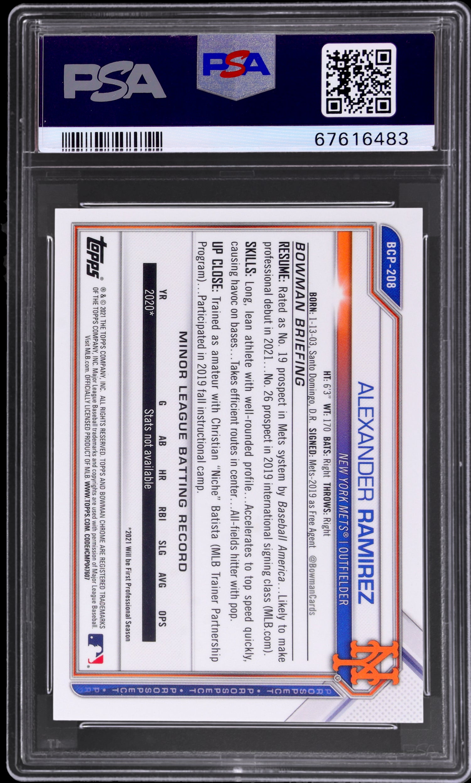 2021 Bowman Chrome Prospects Gold Shimmer Refractor Alexander Ramirez #BCP208 /50 PSA 10