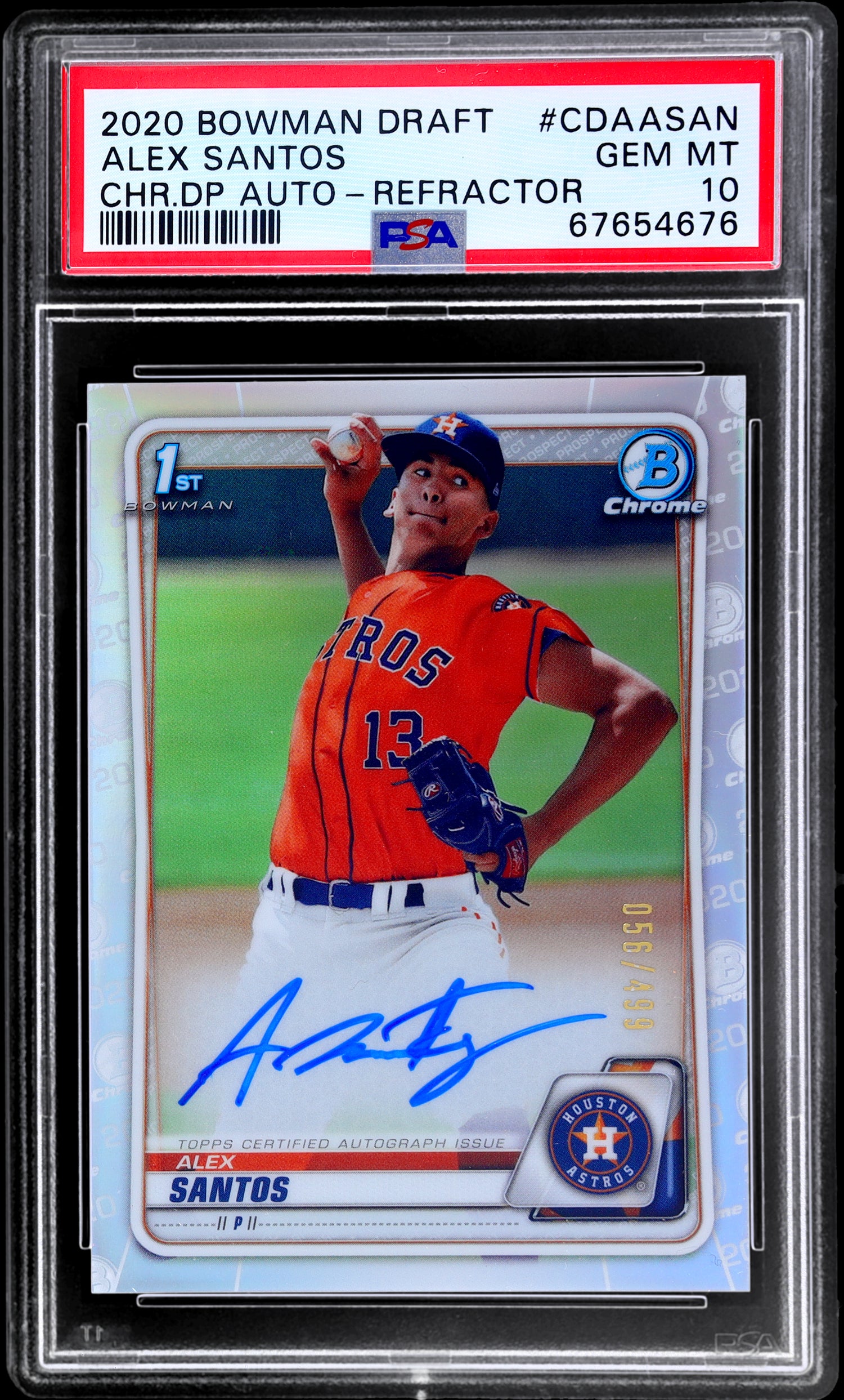 2020 Bowman Draft Chrome Alex Santos #CDAASAN /499 PSA 10 Auto Refractor