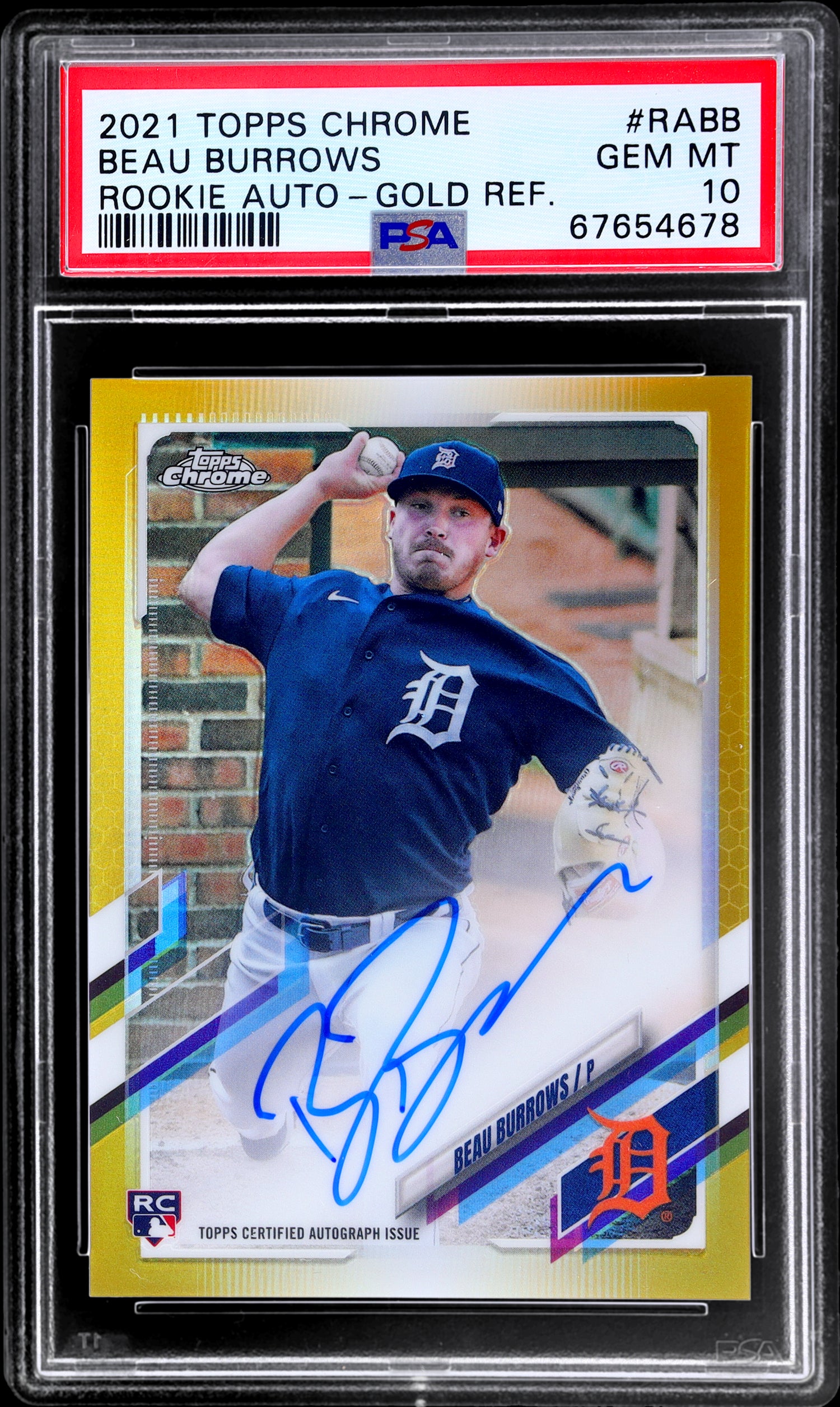 2021 Topps Chrome Gold Ref Beau Burrows #RA-BB /50 PSA 10 RC Auto