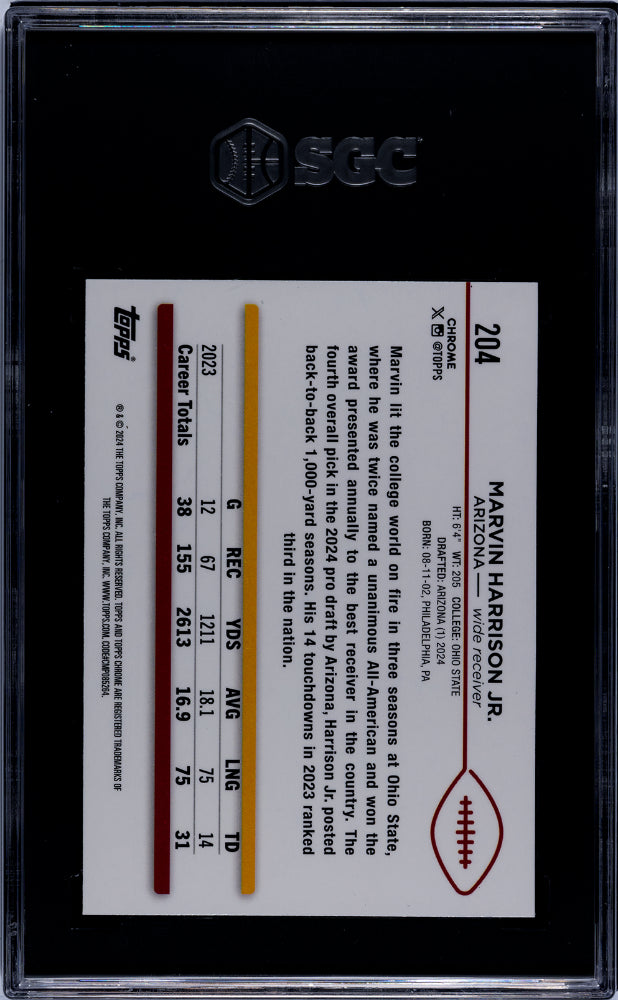 2024 Topps Chrome Marvin Harrison Jr. #204 RC SGC 9.5