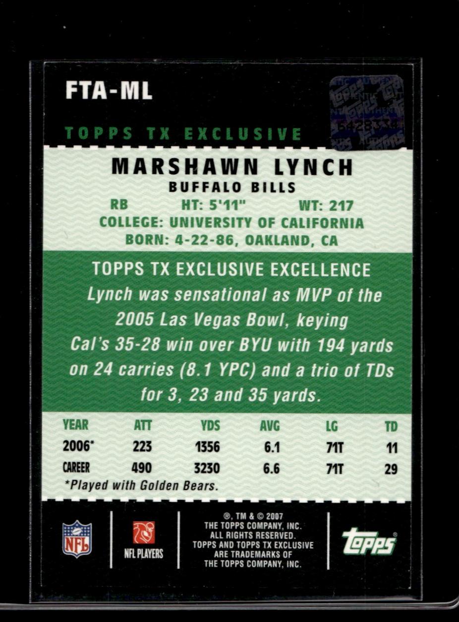 2007 Topps TX Exclusive Rookie Auto #FTA-ML Marshawn Lynch