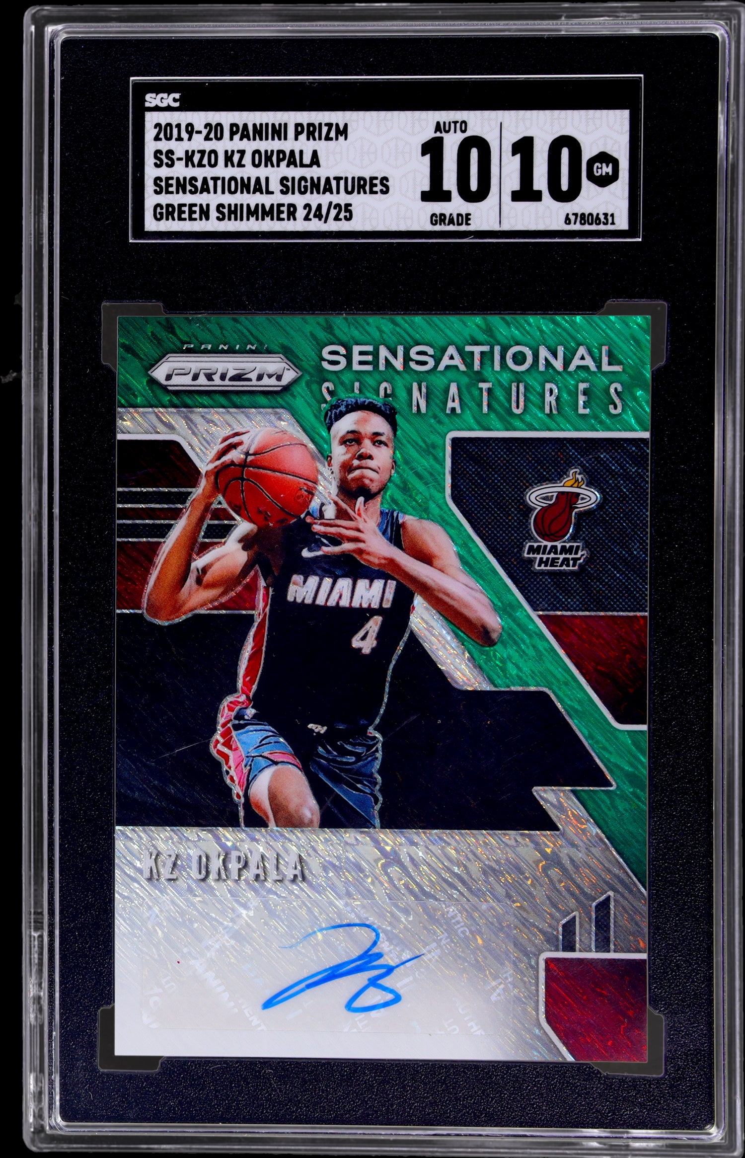 2019-20 Panini Prizm #SS-KZO Kz Okpala Sensational Sigs. Green Shimmer Prizm 24 SGC 10