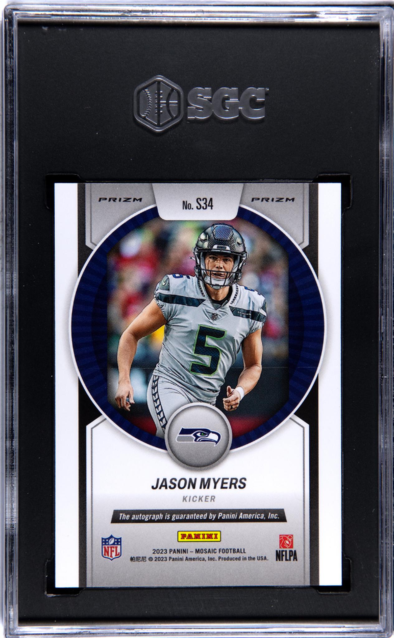2023 Panini Mosaic Scripts Jason Myers #S34 Auto SGC 10 Auto 10